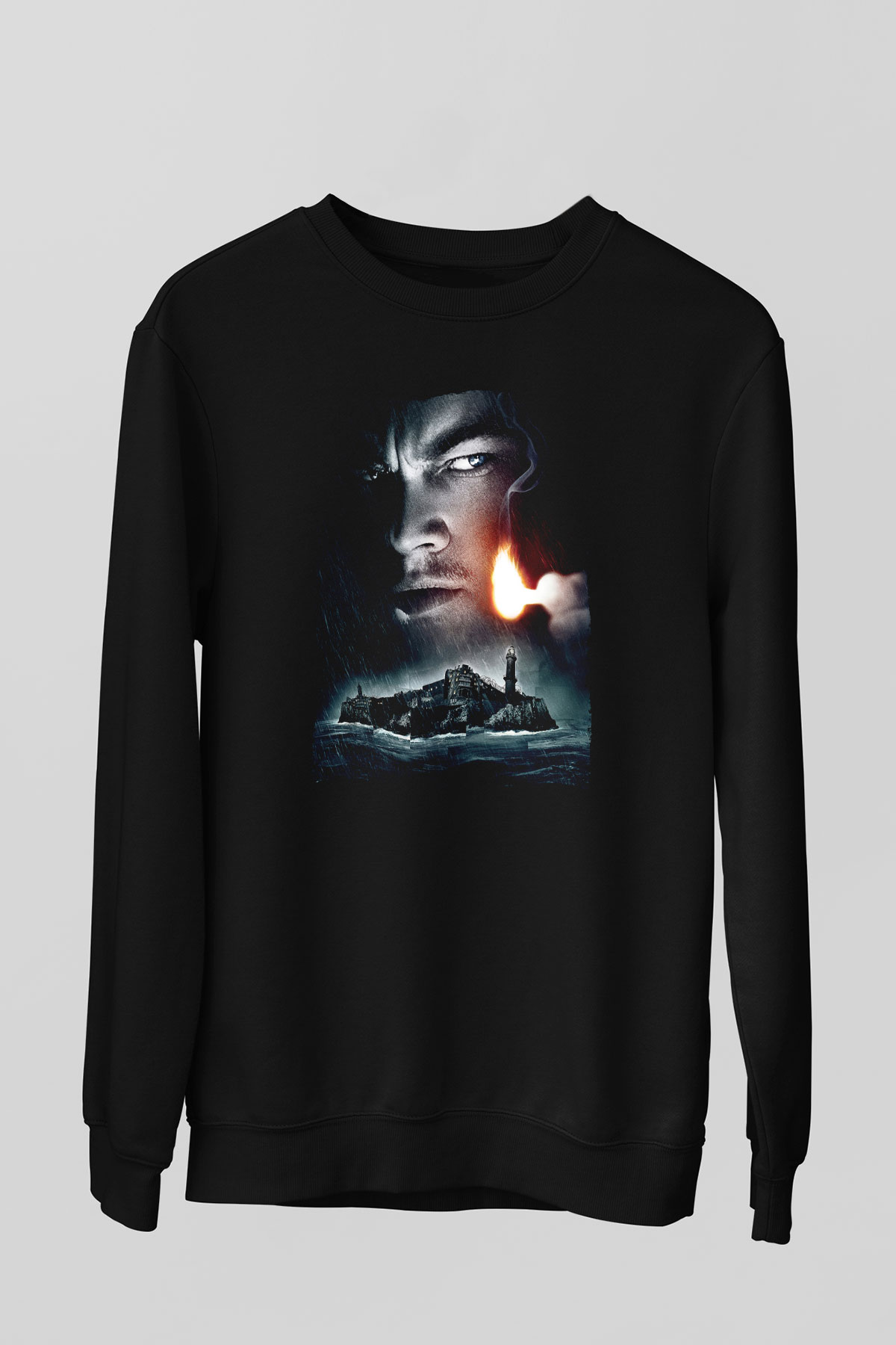 Unisex Zindan Adası (Shutter Island) Baskılı Siyah Sweatshirt