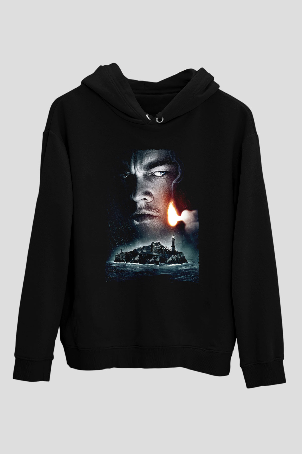 Unisex Zindan Adası (Shutter Island) Baskılı Siyah Kapüşonlu Sweatshirt