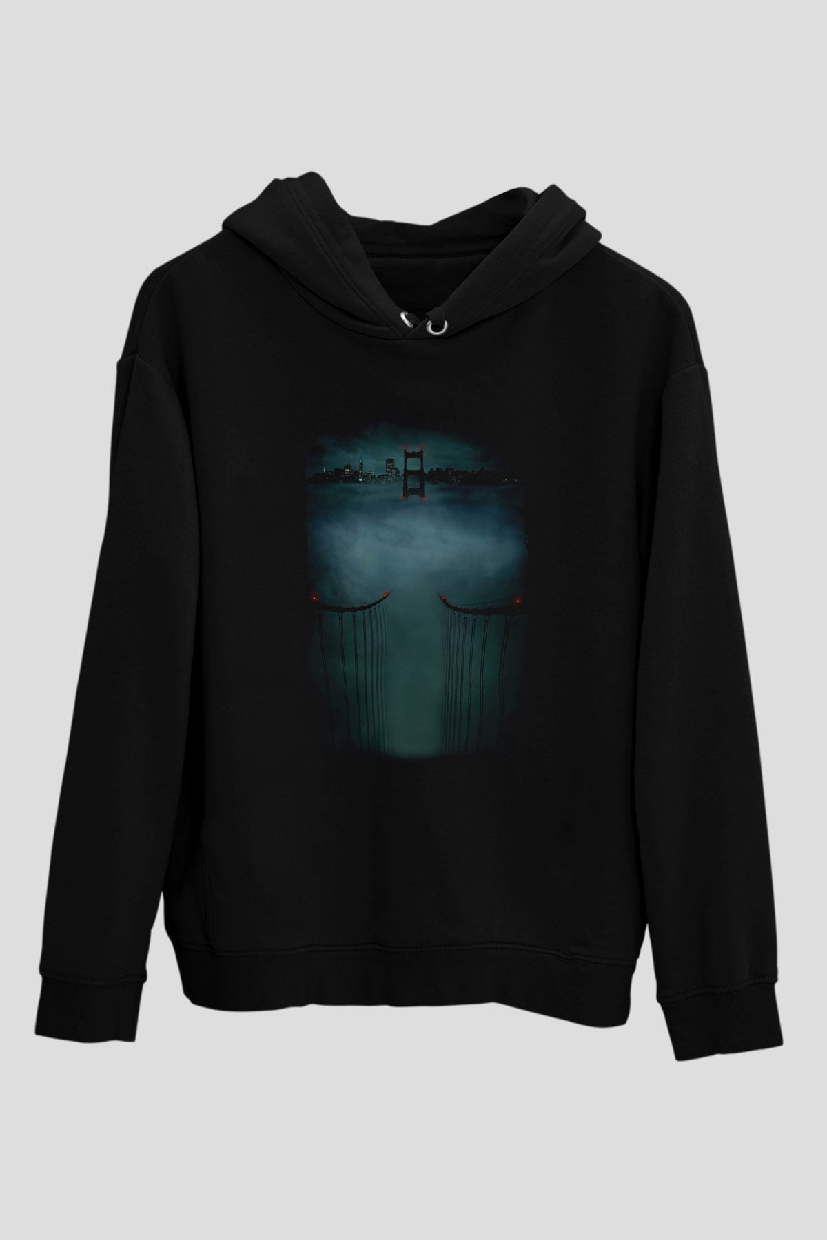 Unisex Zodiac Baskılı Siyah Kapüşonlu Sweatshirt