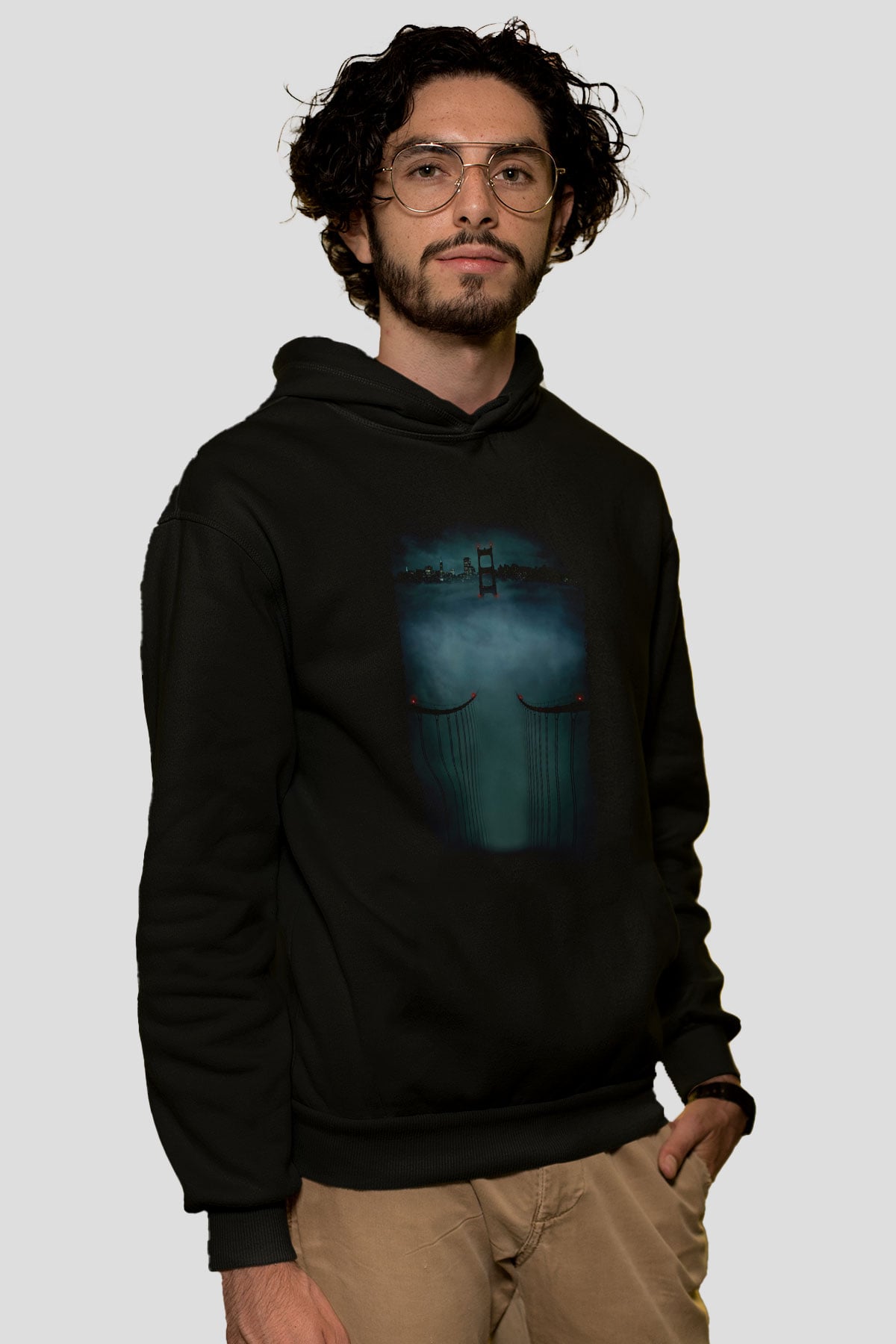 Unisex Zodiac Baskılı Siyah Kapüşonlu Sweatshirt