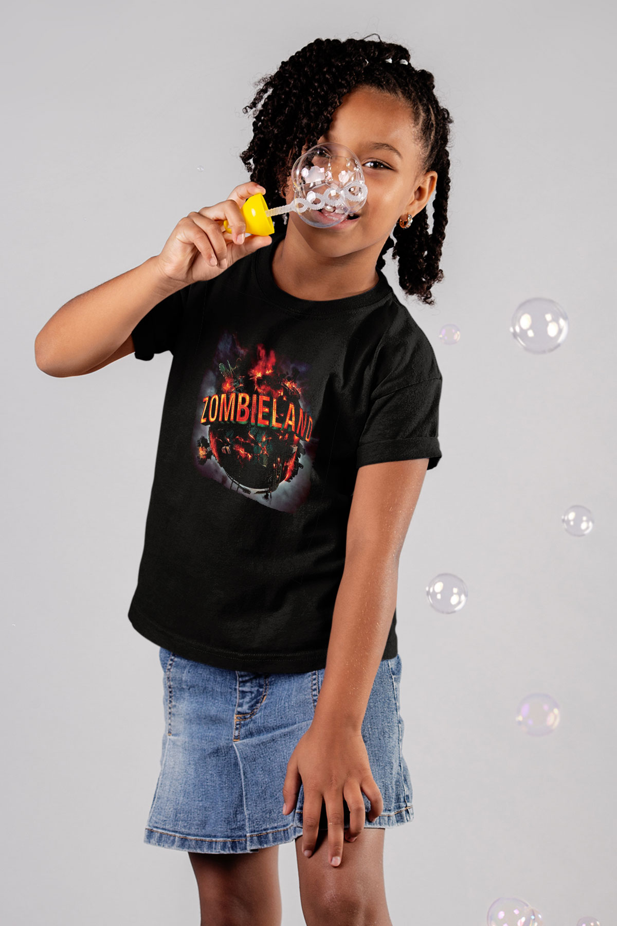 Unisex Zombieland Baskılı Siyah Çocuk Tshirt