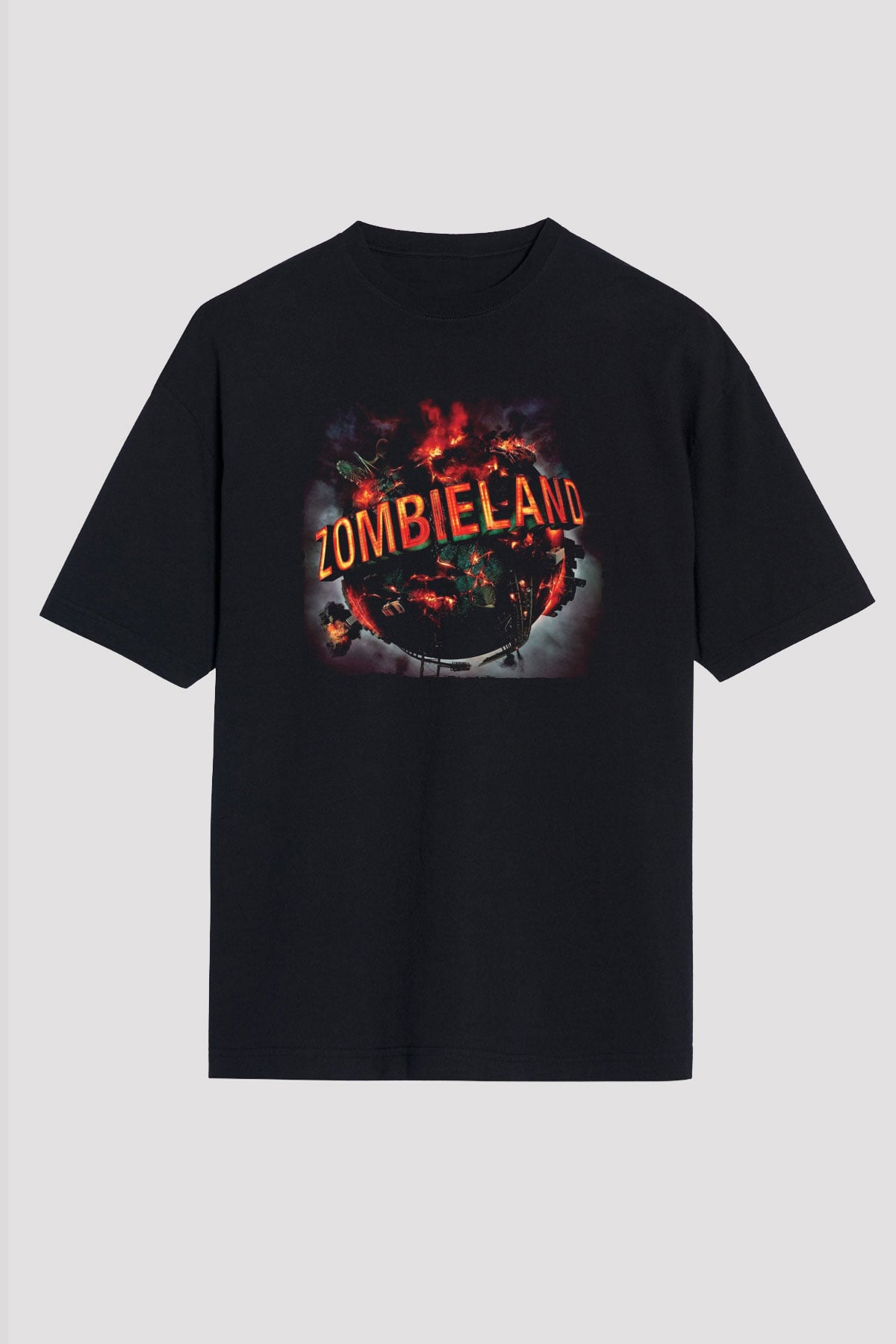 Unisex Zombieland Baskılı Siyah Oversize Tshirt