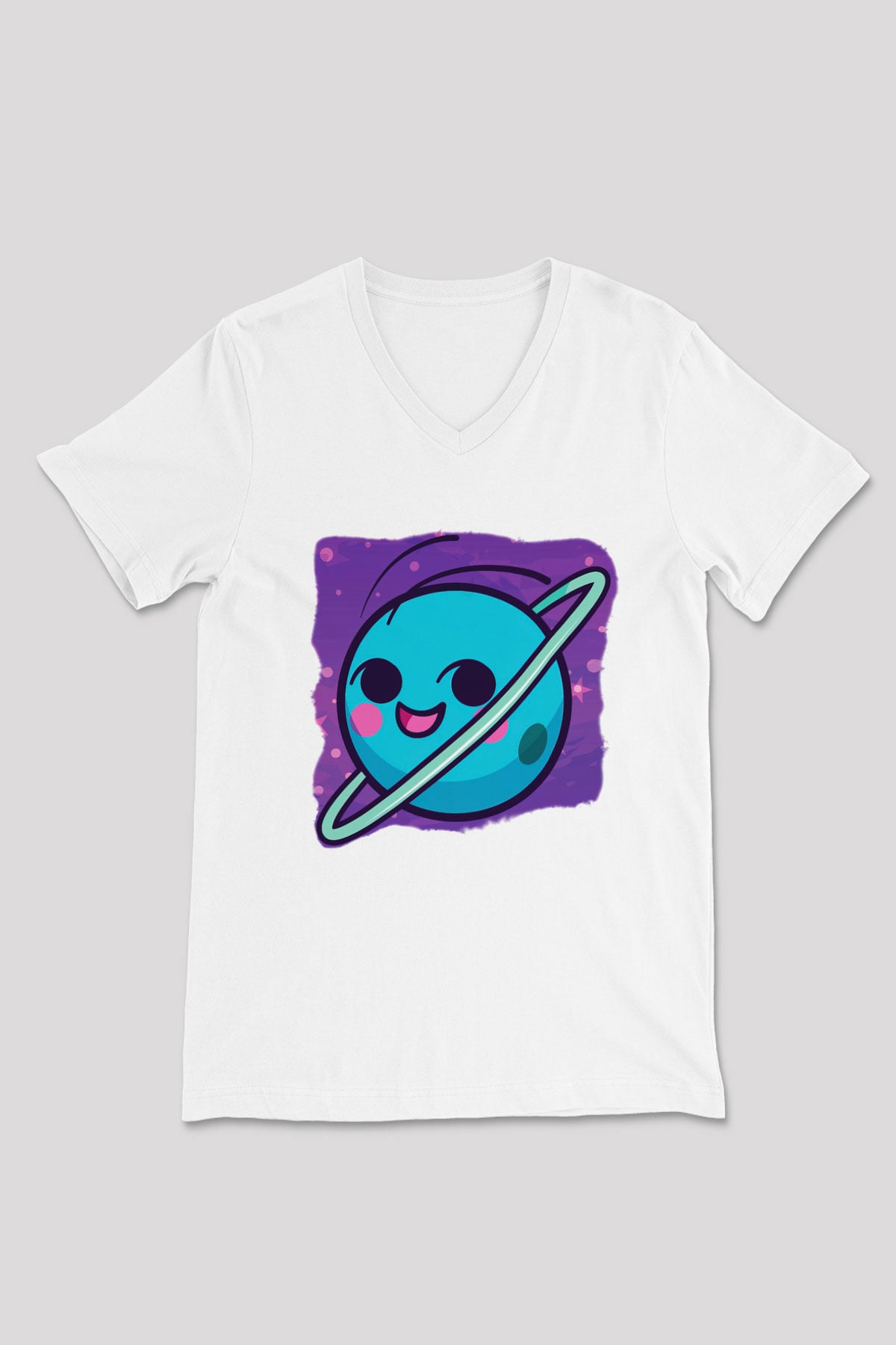 Uranüs Beyaz Unisex V Yaka Tişört T-Shirt
