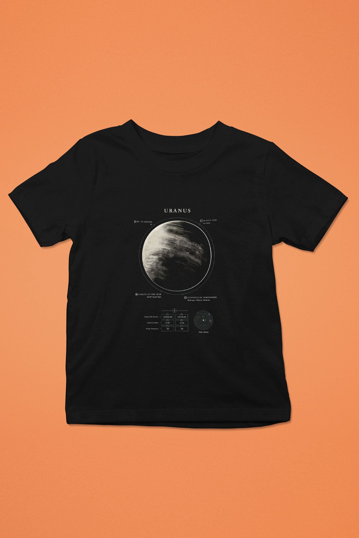 Uranüs Fiziksel Özellikleri Baskılı Unisex Siyah Çocuk Tişörtü - Tshirt