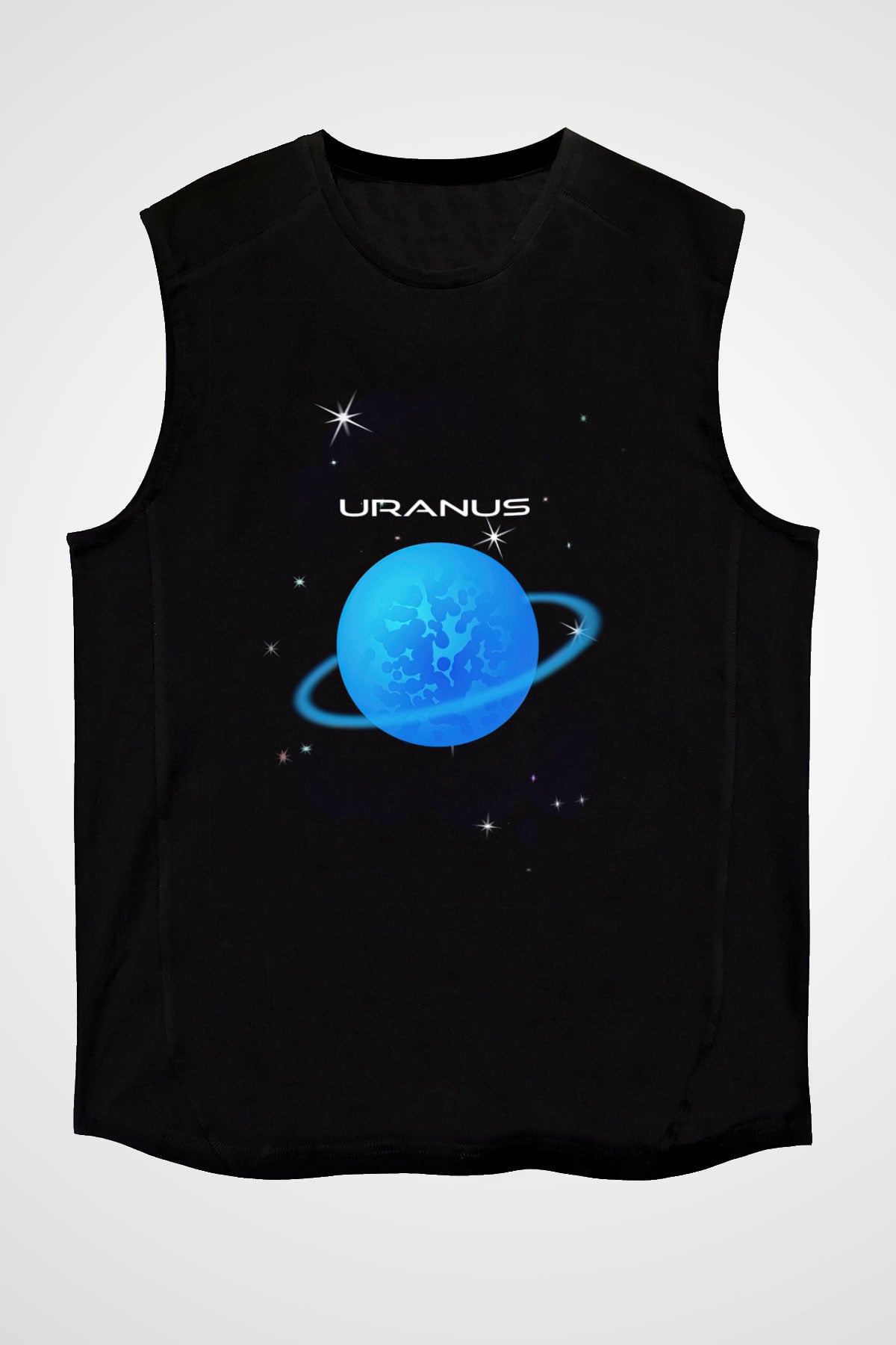Uranüs Siyah Unisex Kolsuz Tişört