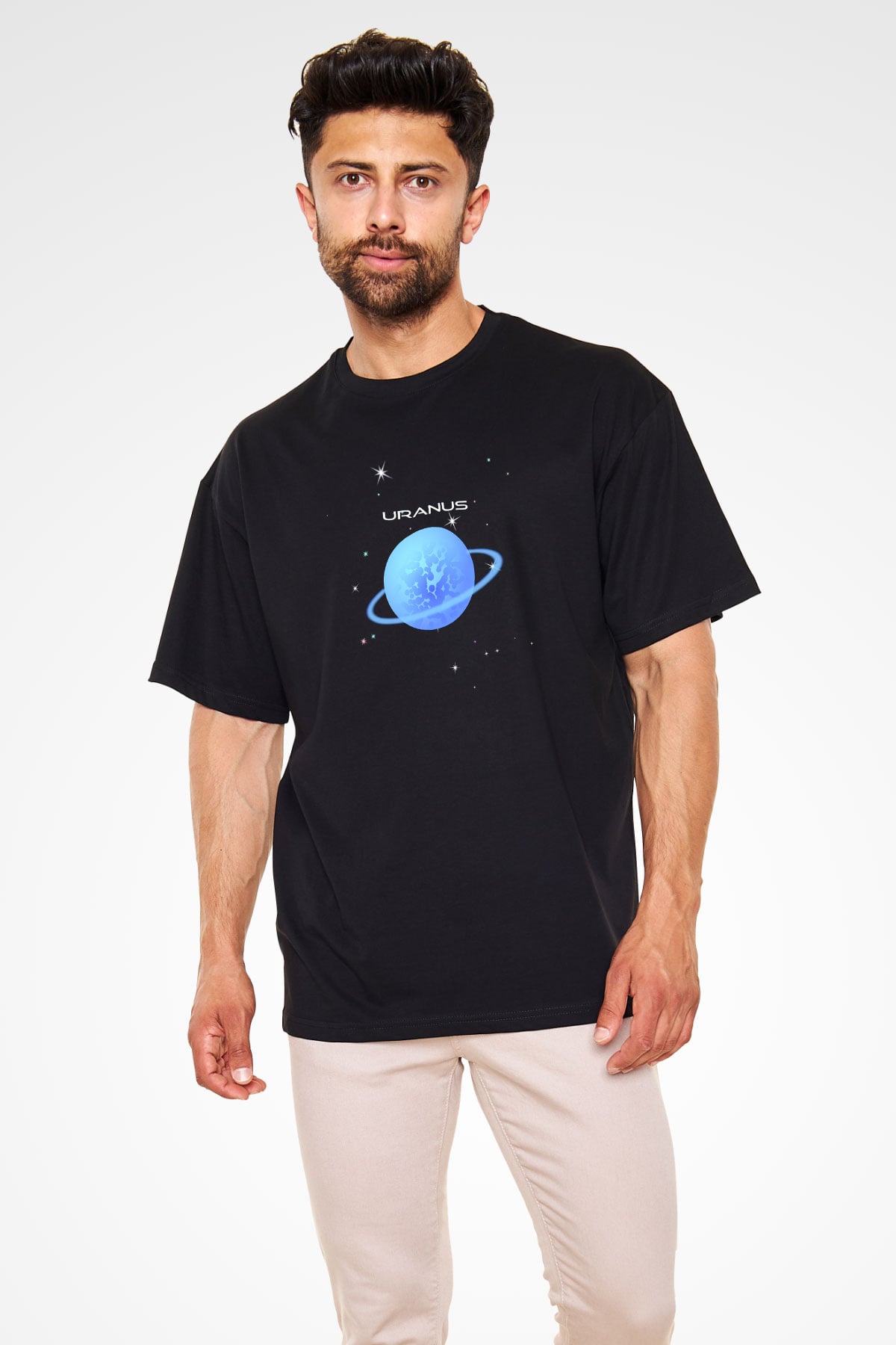 Uranüs Siyah Unisex Oversize Tişört T-Shirt