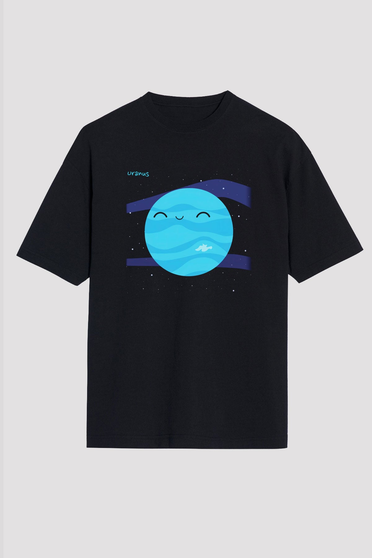 Uranüs Siyah Unisex Oversize Tişört T-Shirt