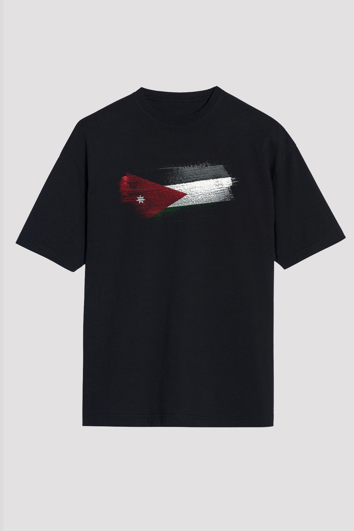 Ürdün Bayrağı Baskılı Unisex Siyah Oversize Tişört