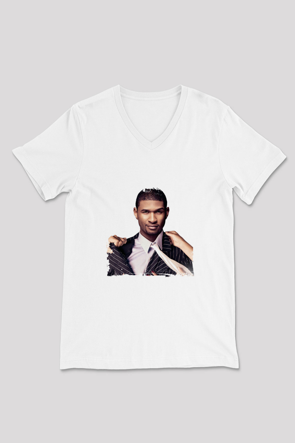 Usher  Baskılı Beyaz V Yaka Unisex Tişört