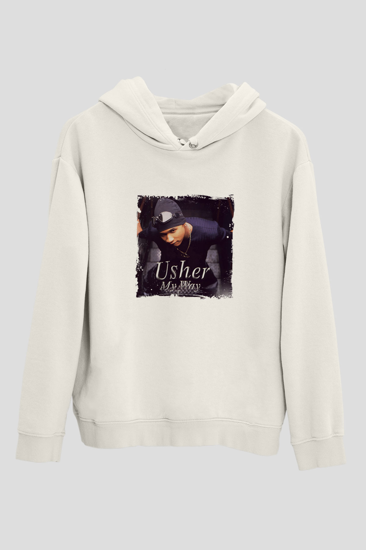 Usher  Baskılı Unisex Beyaz Kapüşonlu Sweatshirt