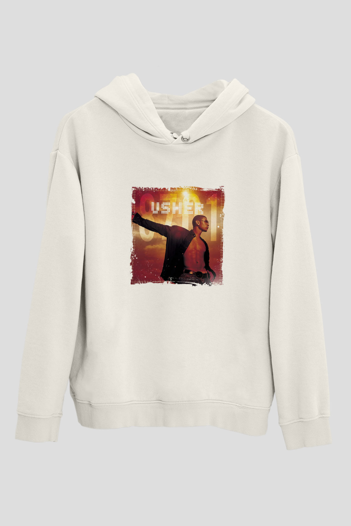 Usher  Baskılı Unisex Beyaz Kapüşonlu Sweatshirt