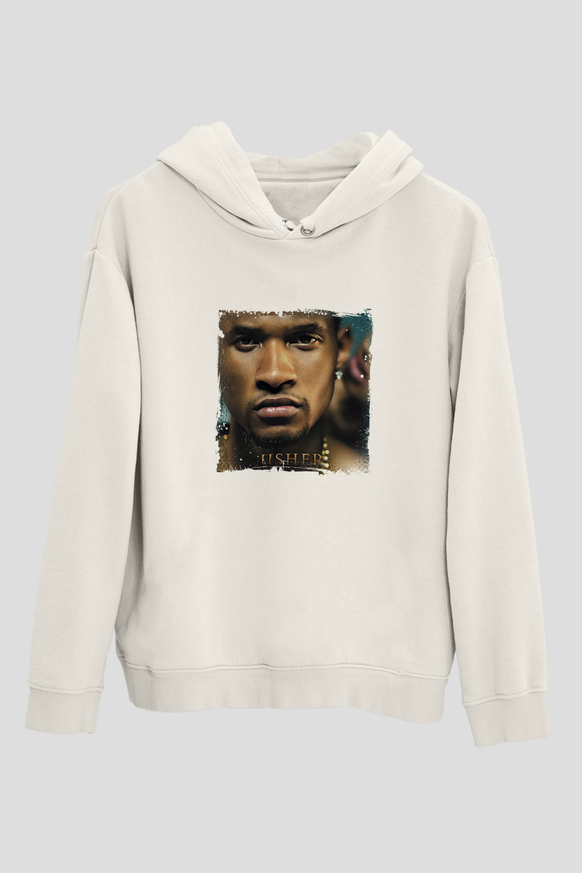 Usher  Baskılı Unisex Beyaz Kapüşonlu Sweatshirt
