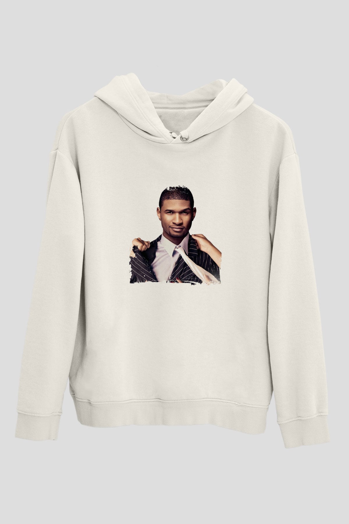 Usher  Baskılı Unisex Beyaz Kapüşonlu Sweatshirt