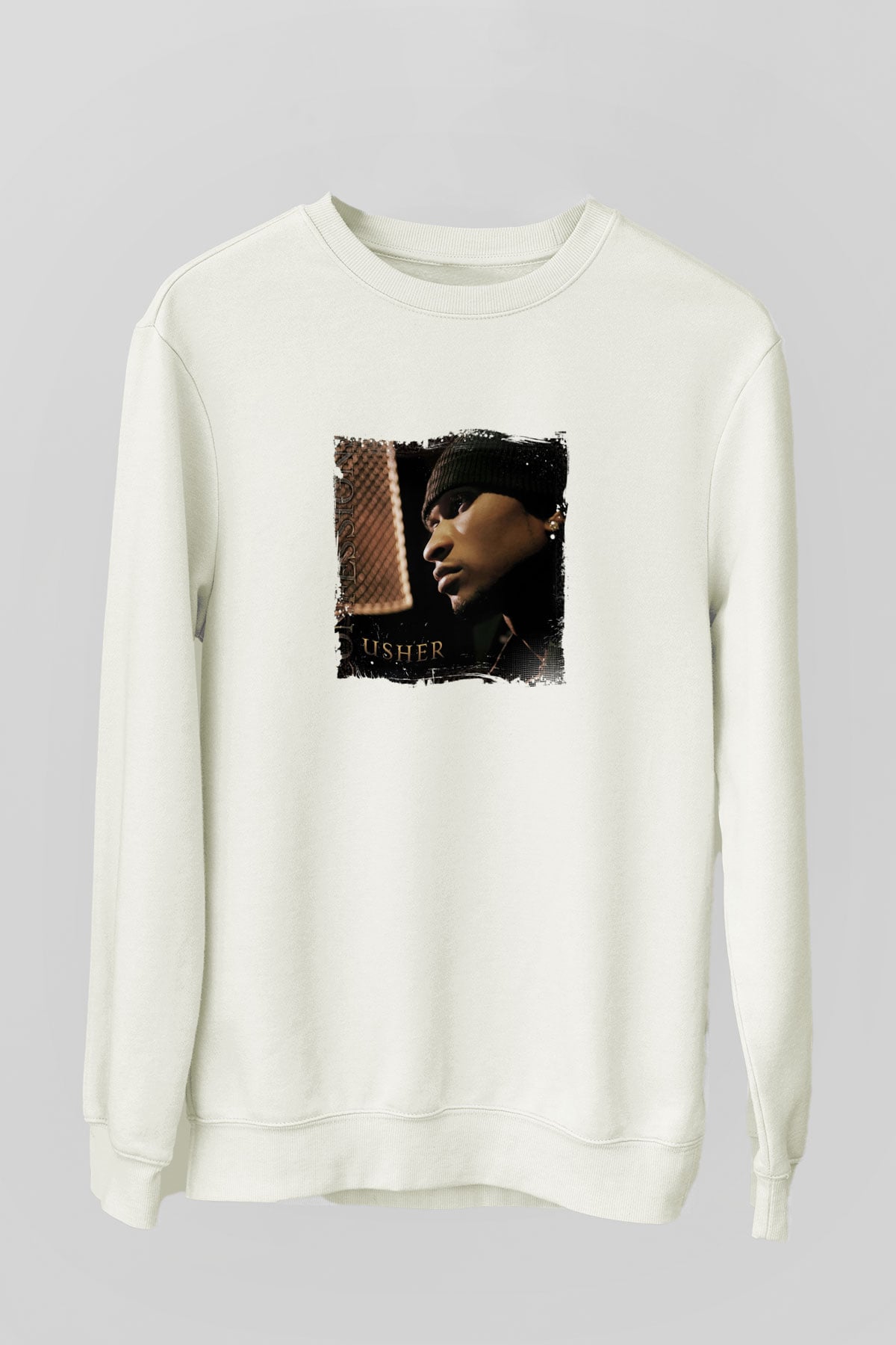 Usher  Baskılı Unisex Beyaz Sweatshirt
