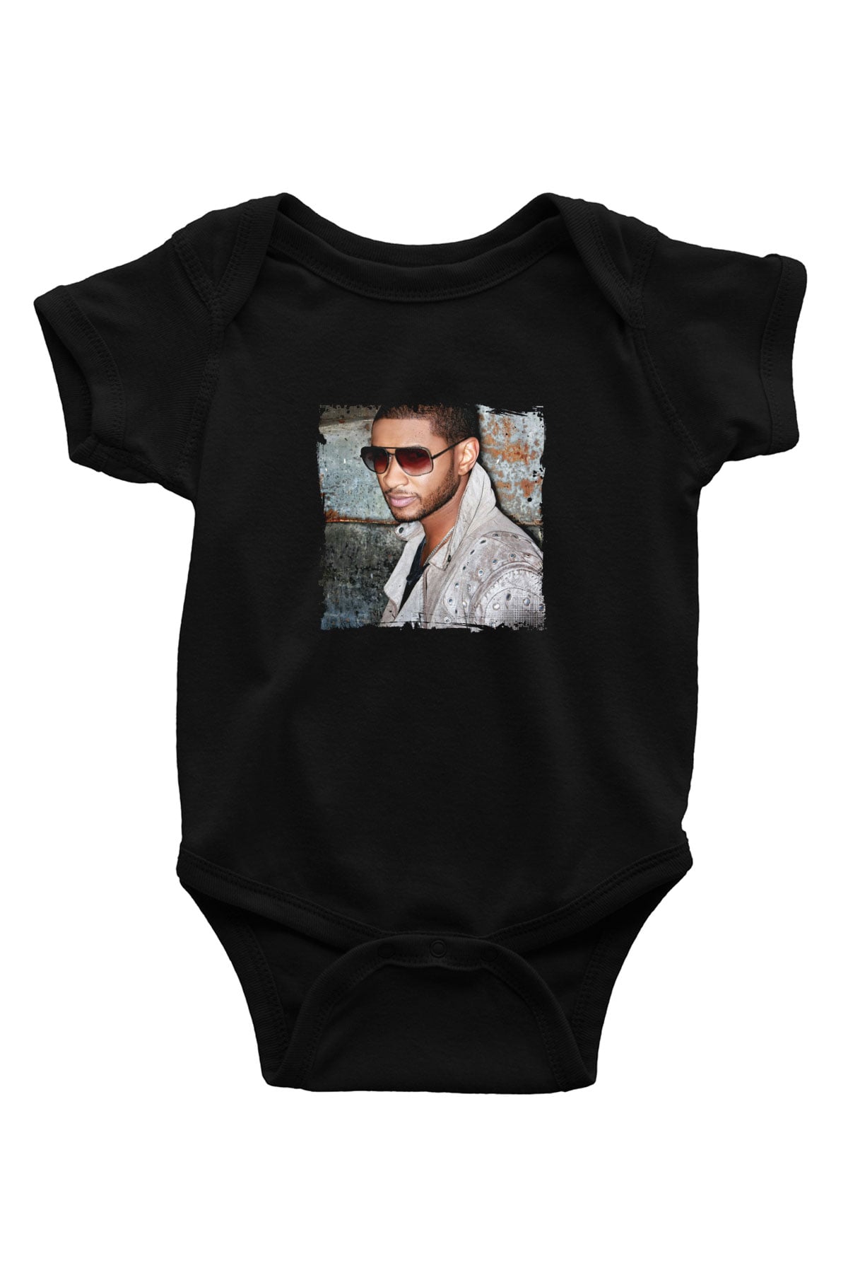 Usher  Baskılı Unisex Siyah Bebek Body - Zıbın