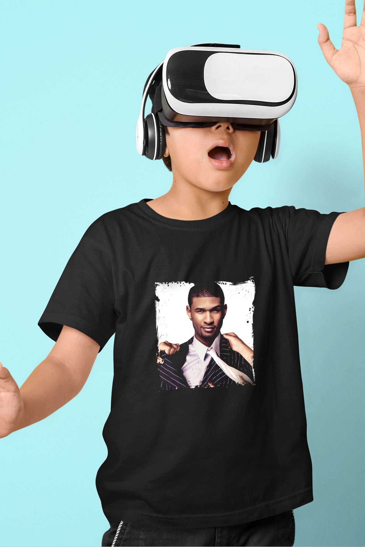Usher  Baskılı Unisex Siyah Çocuk Tişört