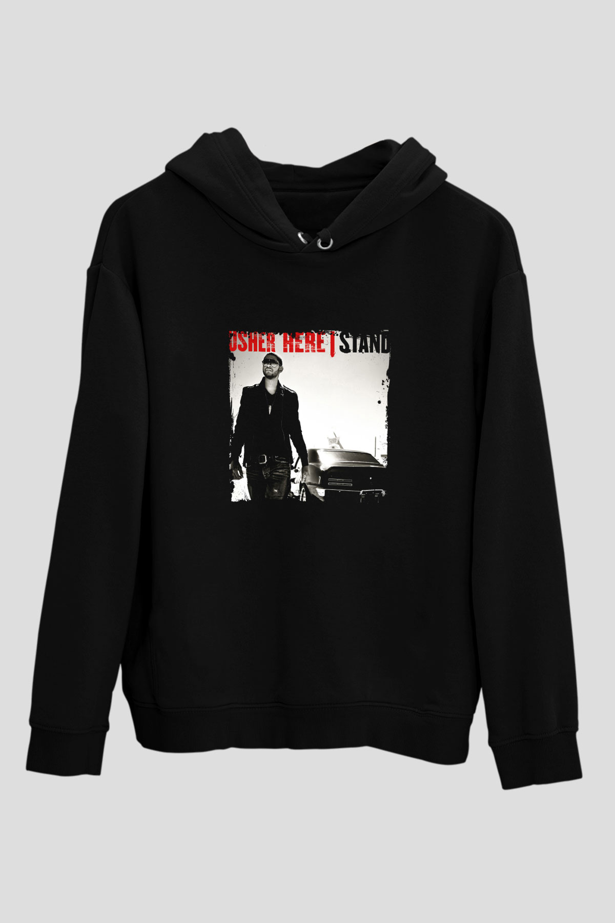 Usher  Baskılı Unisex Siyah Hoodie