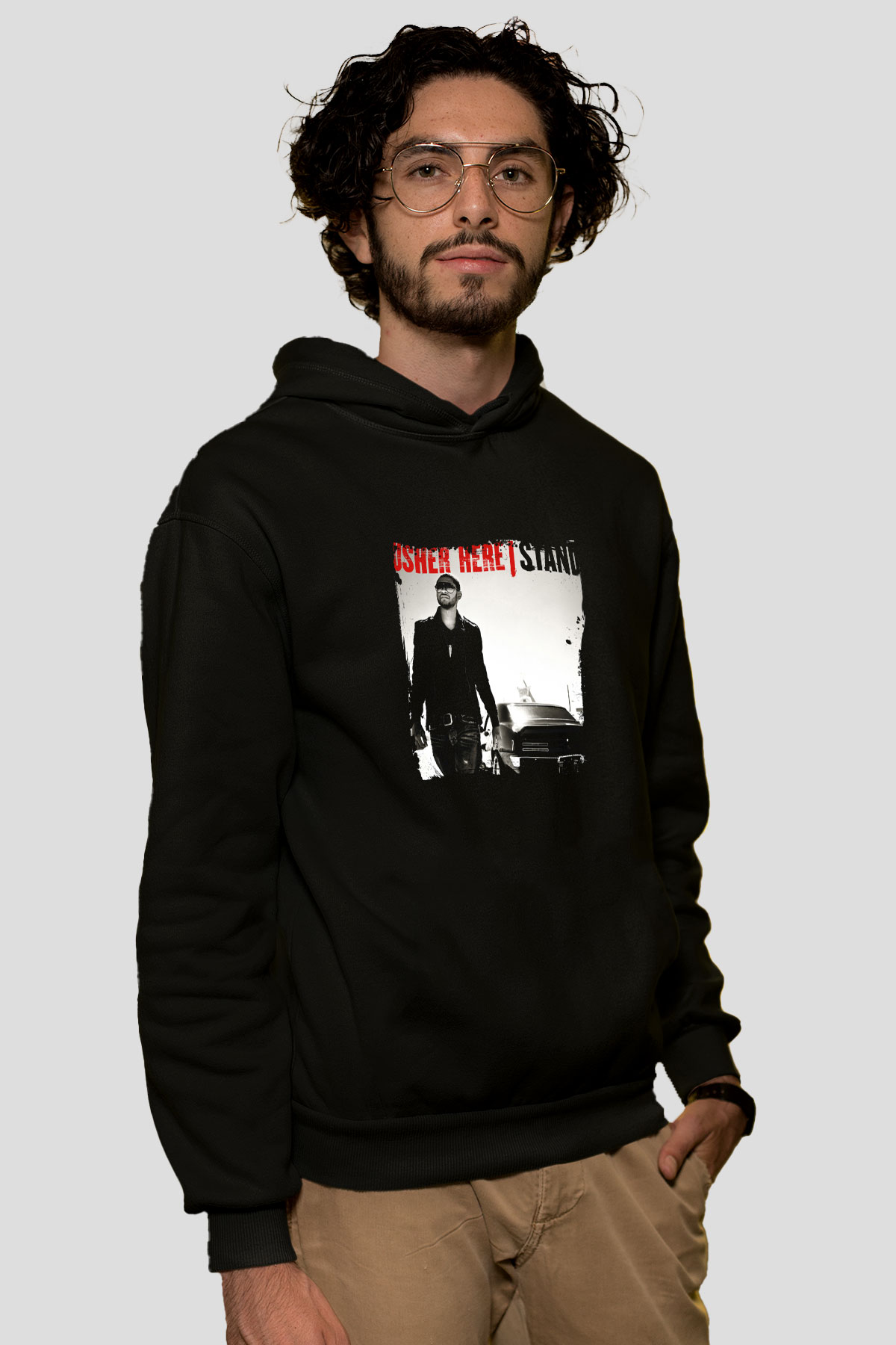 Usher  Baskılı Unisex Siyah Hoodie