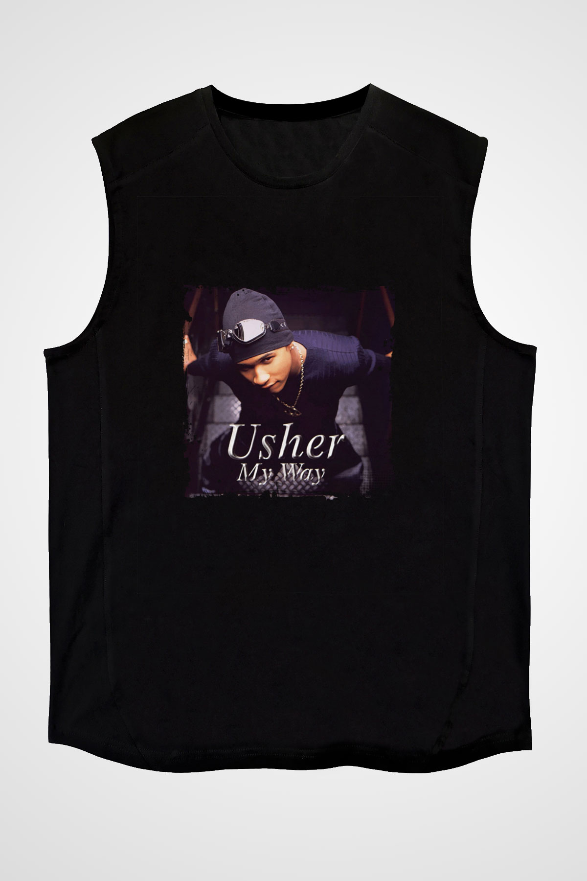 Usher  Baskılı Unisex Siyah Kolsuz Tişört