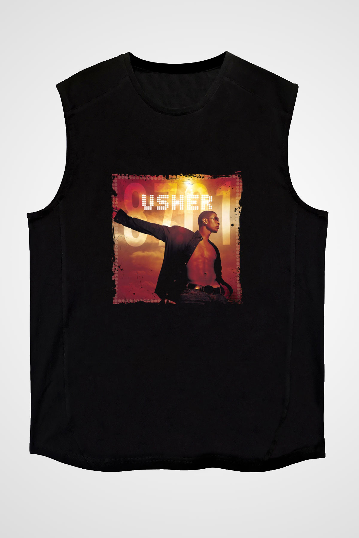 Usher  Baskılı Unisex Siyah Kolsuz Tişört