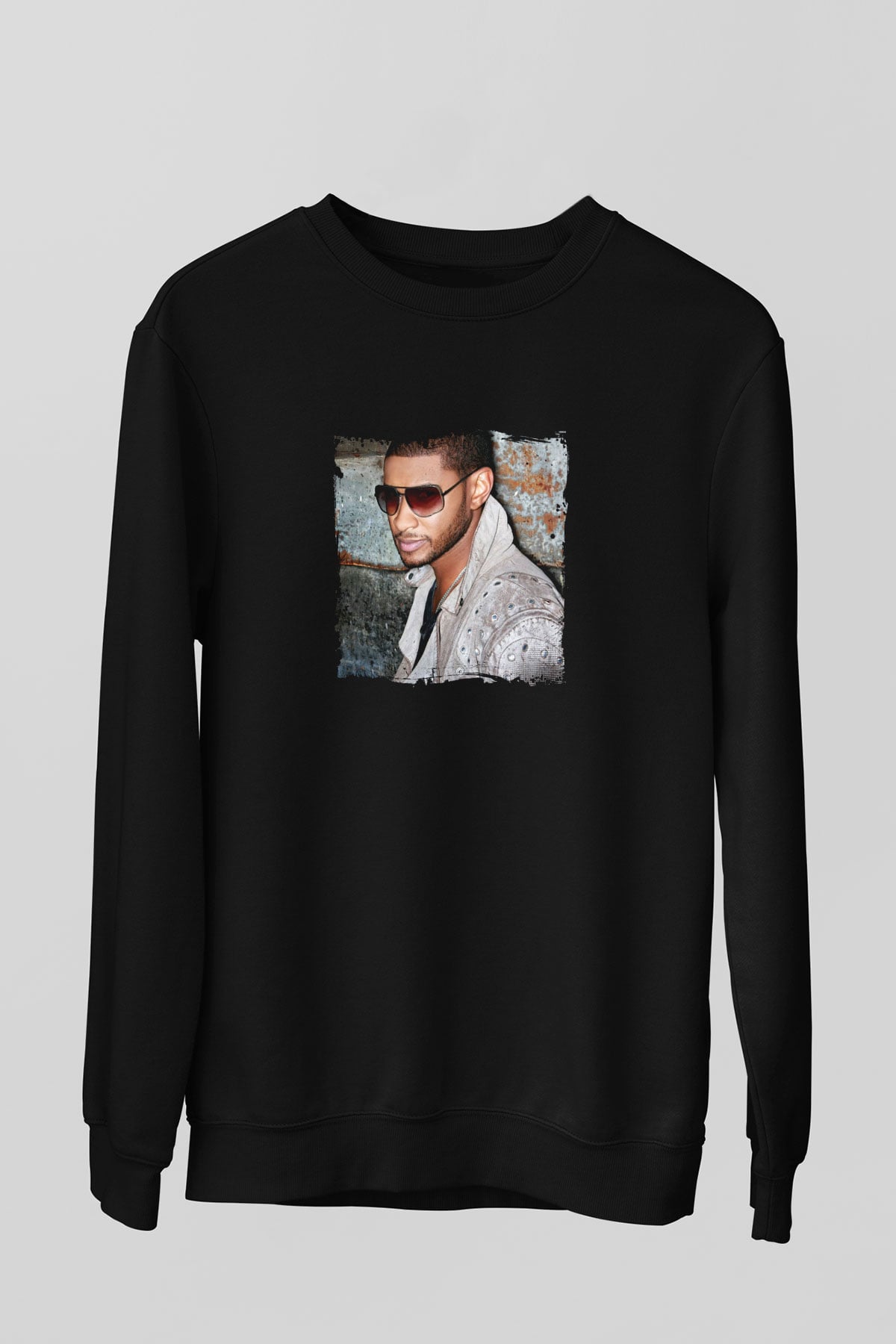 Usher  Baskılı Unisex Siyah Sweatshirt