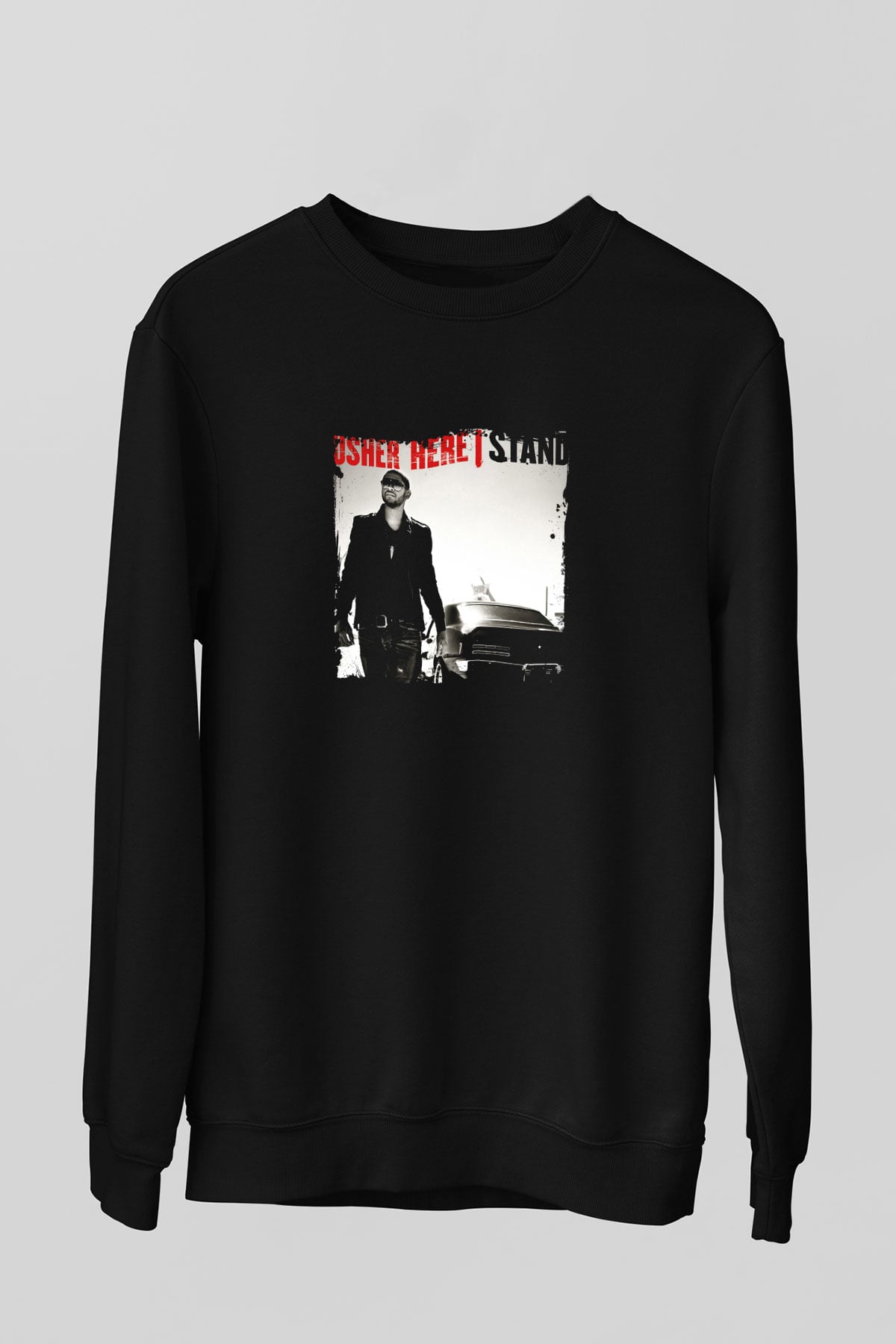 Usher  Baskılı Unisex Siyah Sweatshirt