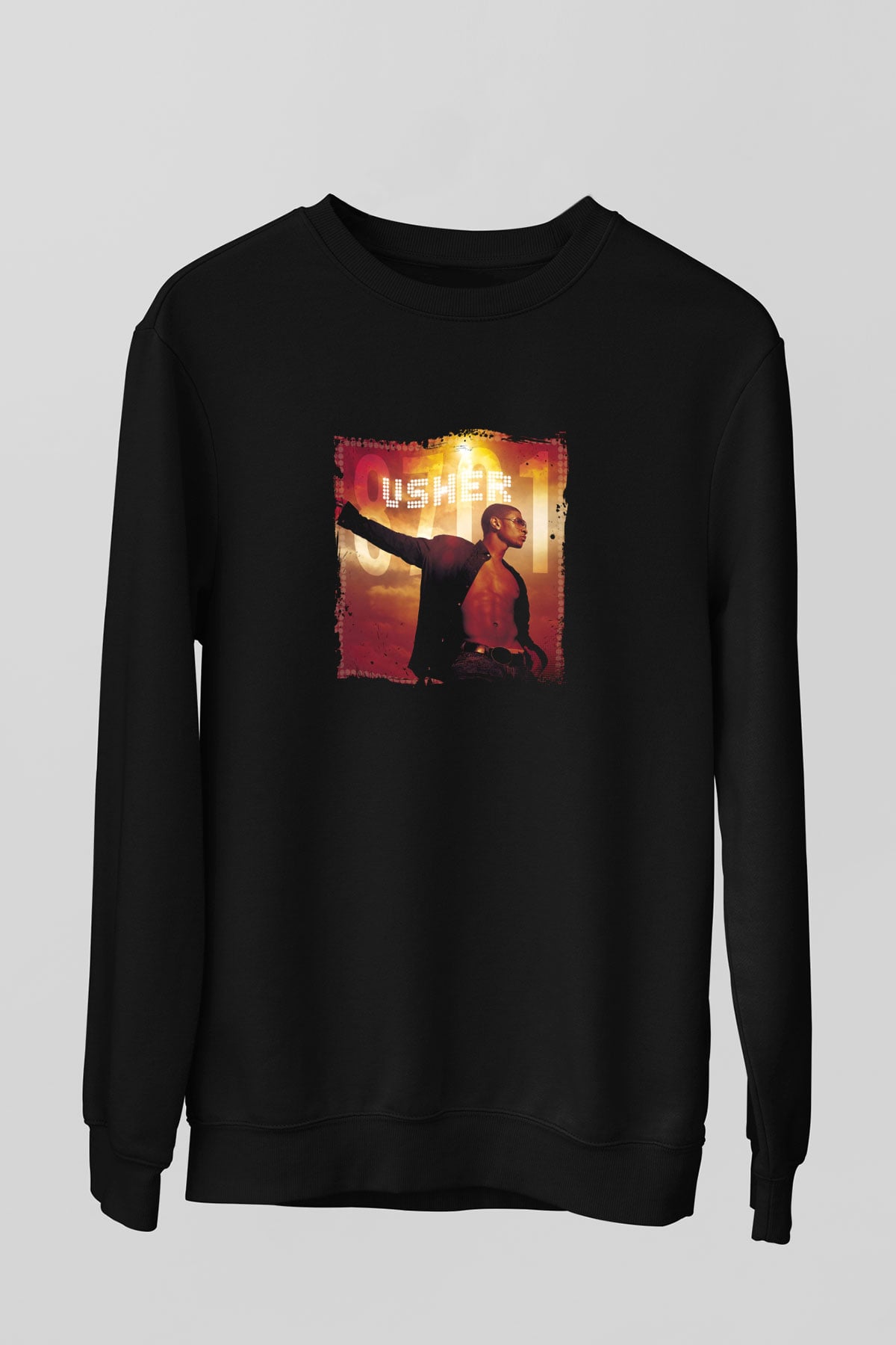 Usher  Baskılı Unisex Siyah Sweatshirt