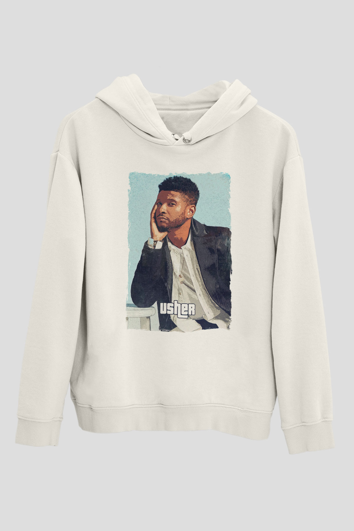Usher Beyaz Unisex Kapüşonlu Sweatshirt