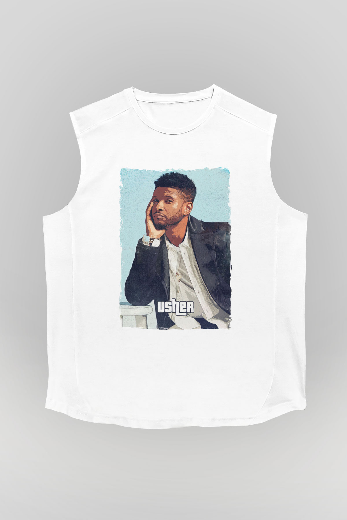 Usher Beyaz Unisex Kolsuz Tişört