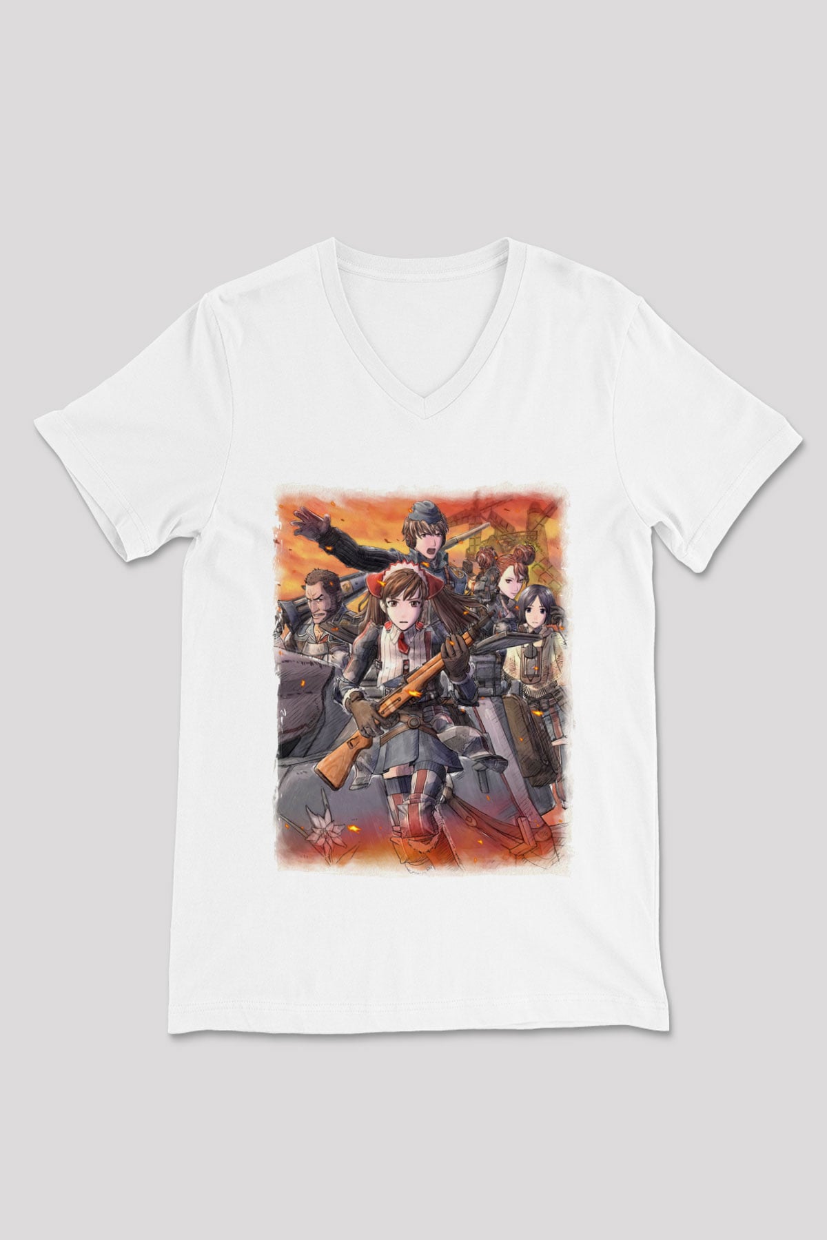 Valkyria Chronicles Beyaz Unisex V Yaka Tişört