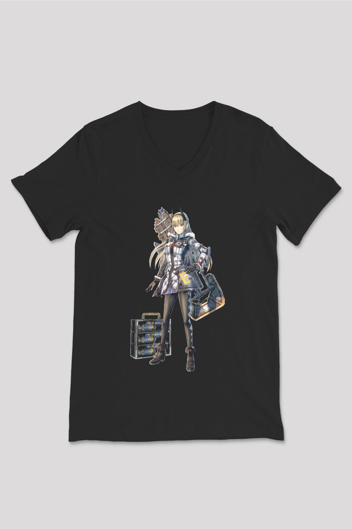 Valkyria Chronicles Siyah Unisex V Yaka Tişört