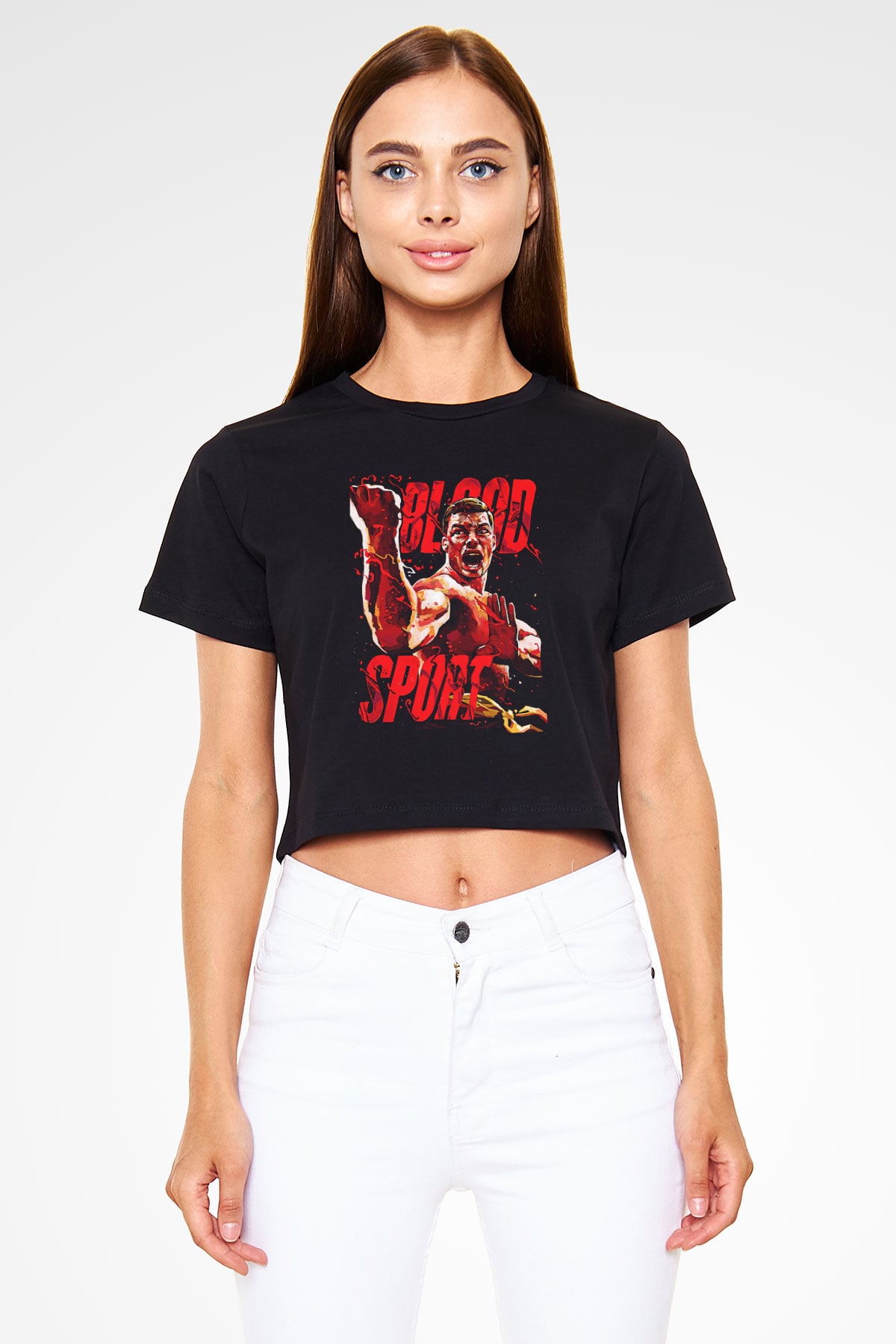 Van Damme James Baskılı Siyah Crop Top Kadın Tişört - Tshirt
