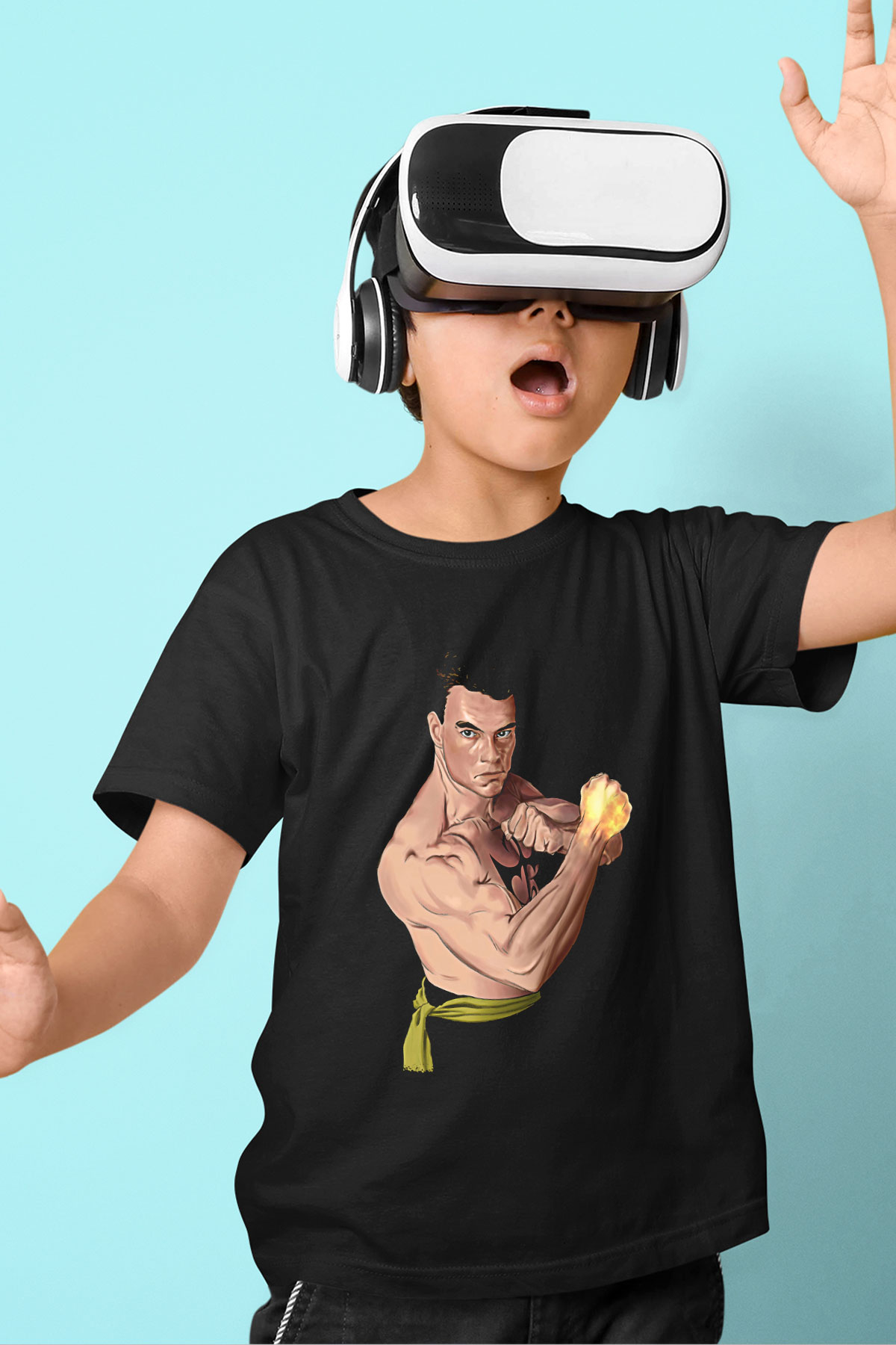 Van Damme James Baskılı Unisex Siyah Çocuk Tişört - Tshirt