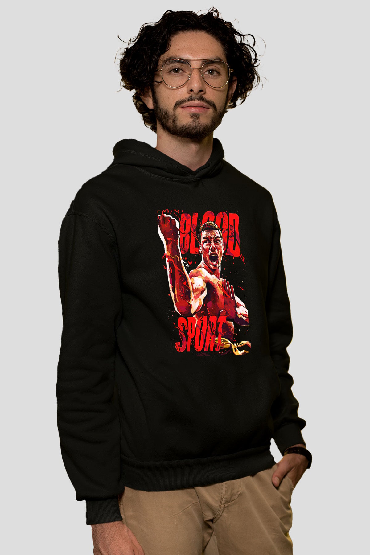 Van Damme James Baskılı Unisex Siyah Kapüşonlu Sweatshirt