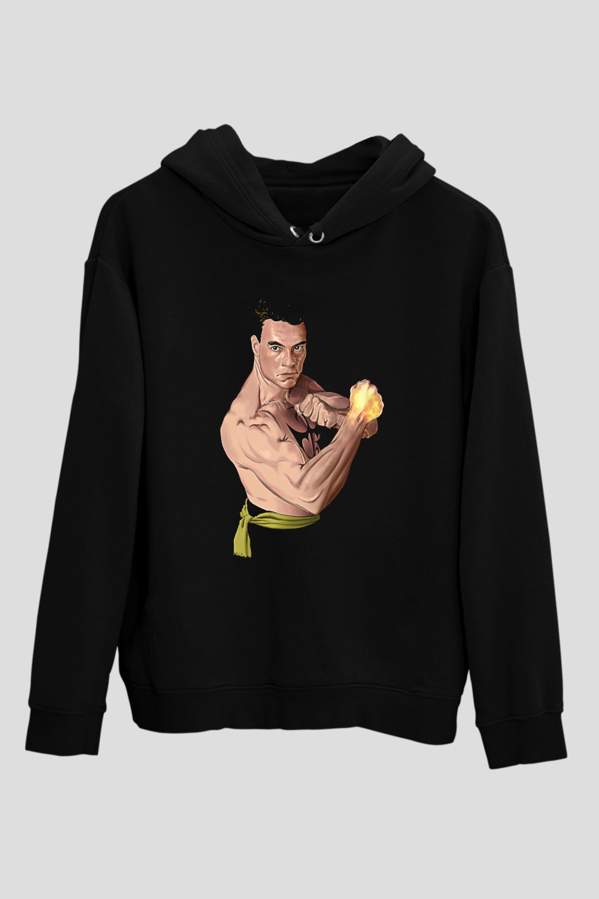 Van Damme James Baskılı Unisex Siyah Kapüşonlu Sweatshirt