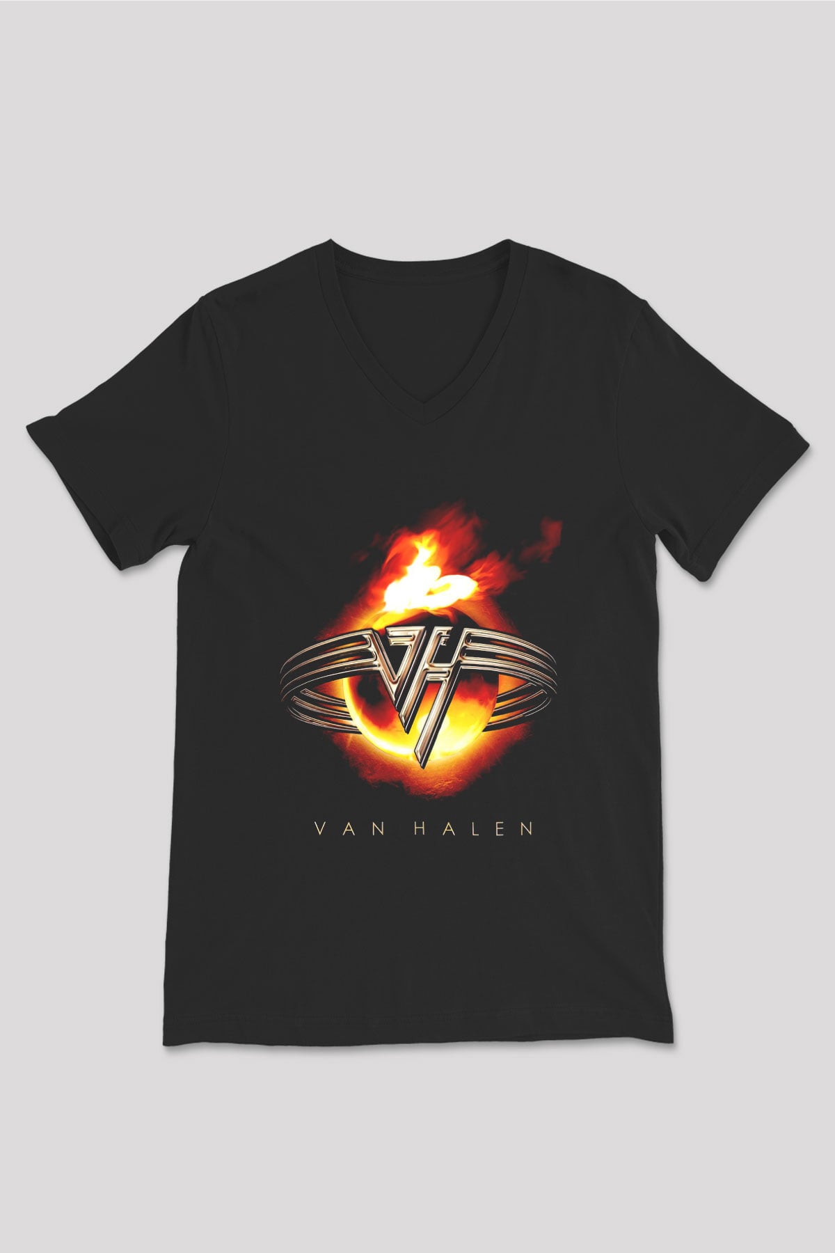 Van Halen Siyah Unisex V Yaka Tişört T-Shirt