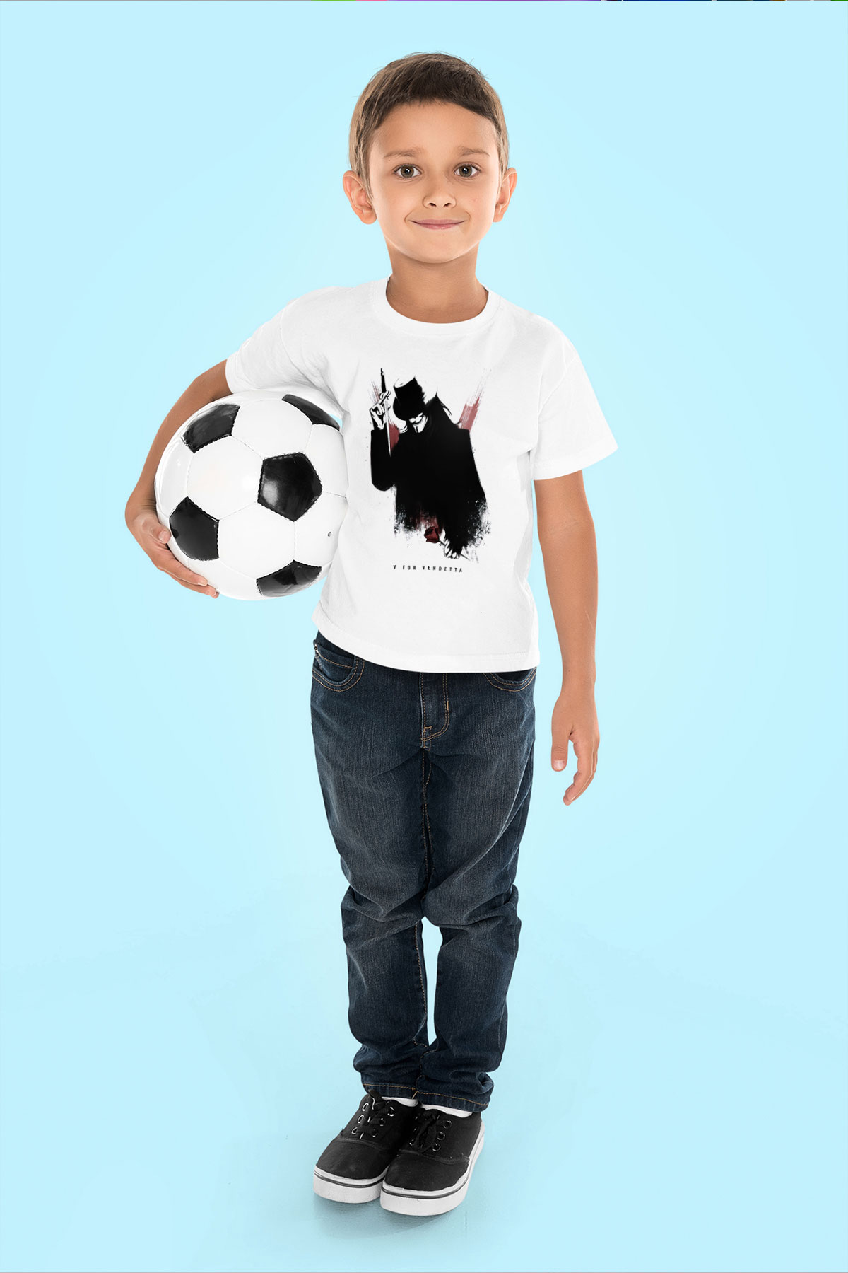 Vendetta Baskılı Beyaz Unisex Çocuk Tişört