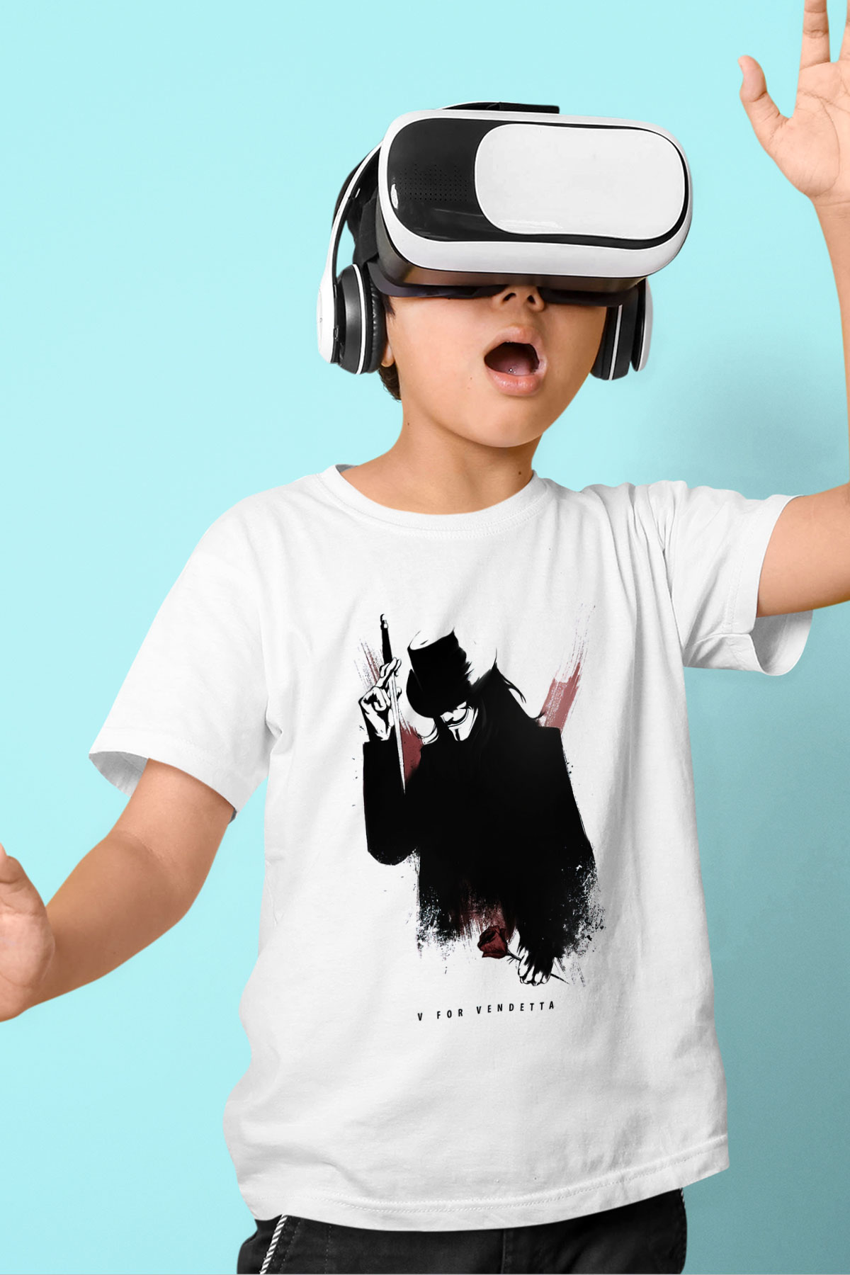 Vendetta Baskılı Beyaz Unisex Çocuk Tişört