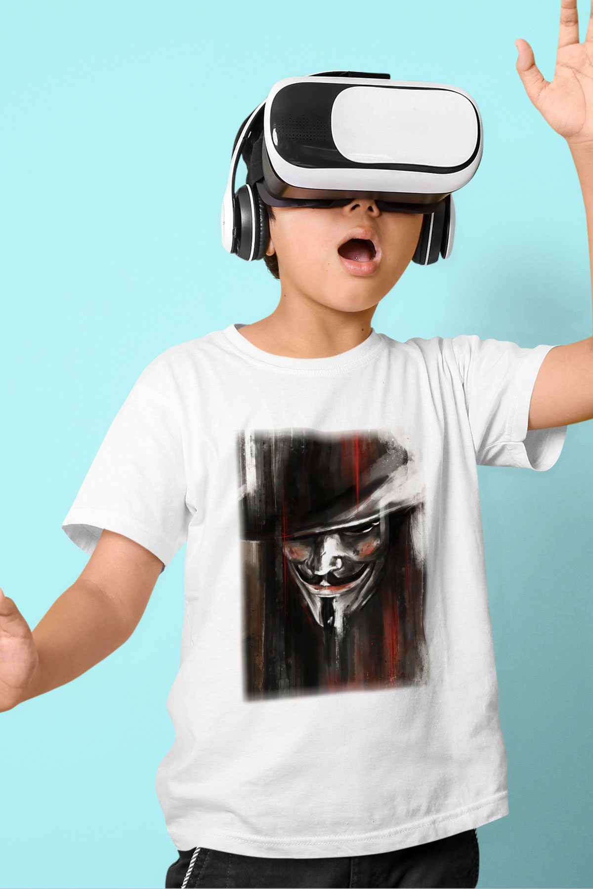 Vendetta Baskılı Beyaz Unisex Çocuk Tişört