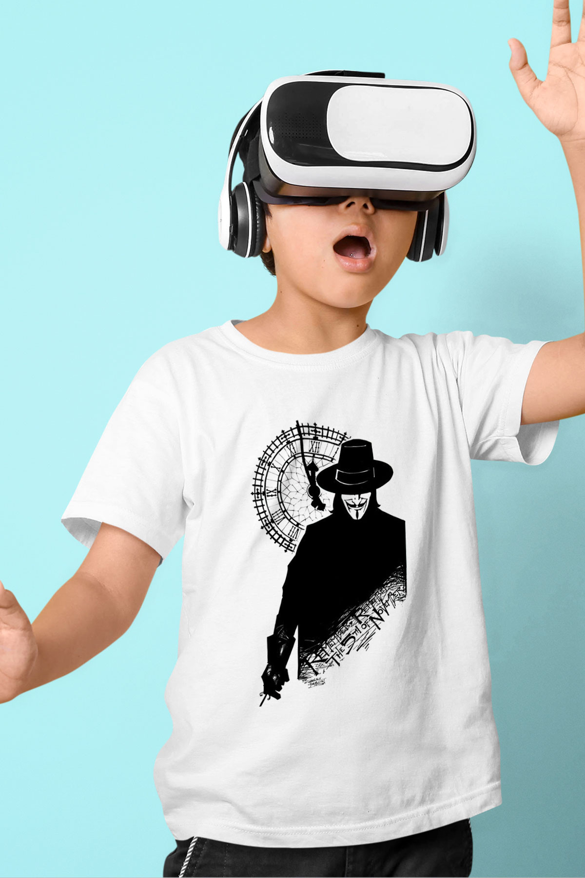 Vendetta Baskılı Beyaz Unisex Çocuk Tişört