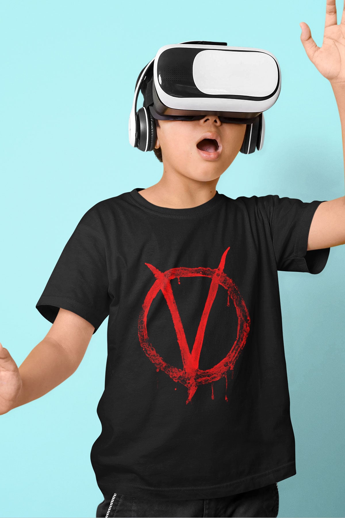 Vendetta Baskılı Siyah Unisex Çocuk Tişört