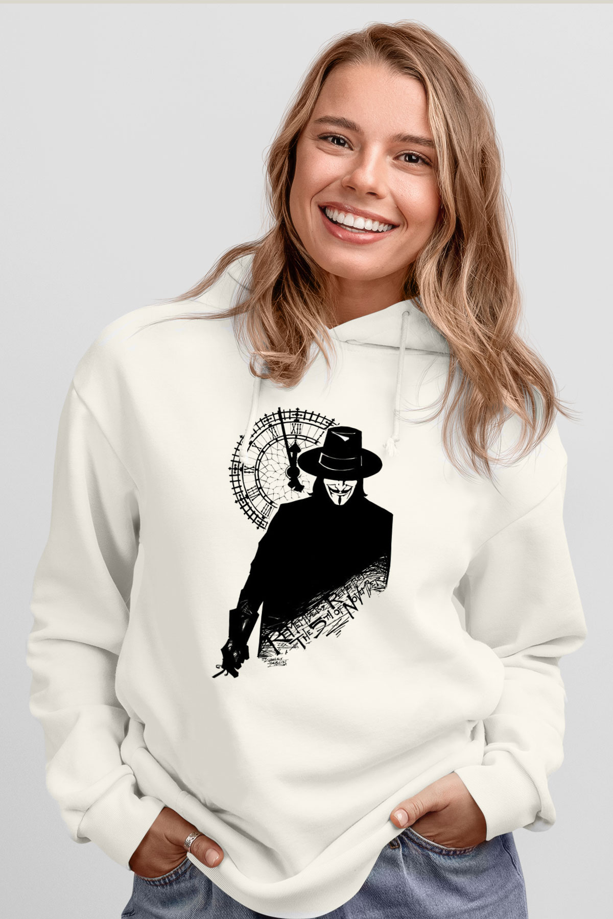 Vendetta Beyaz Unisex Hoodie