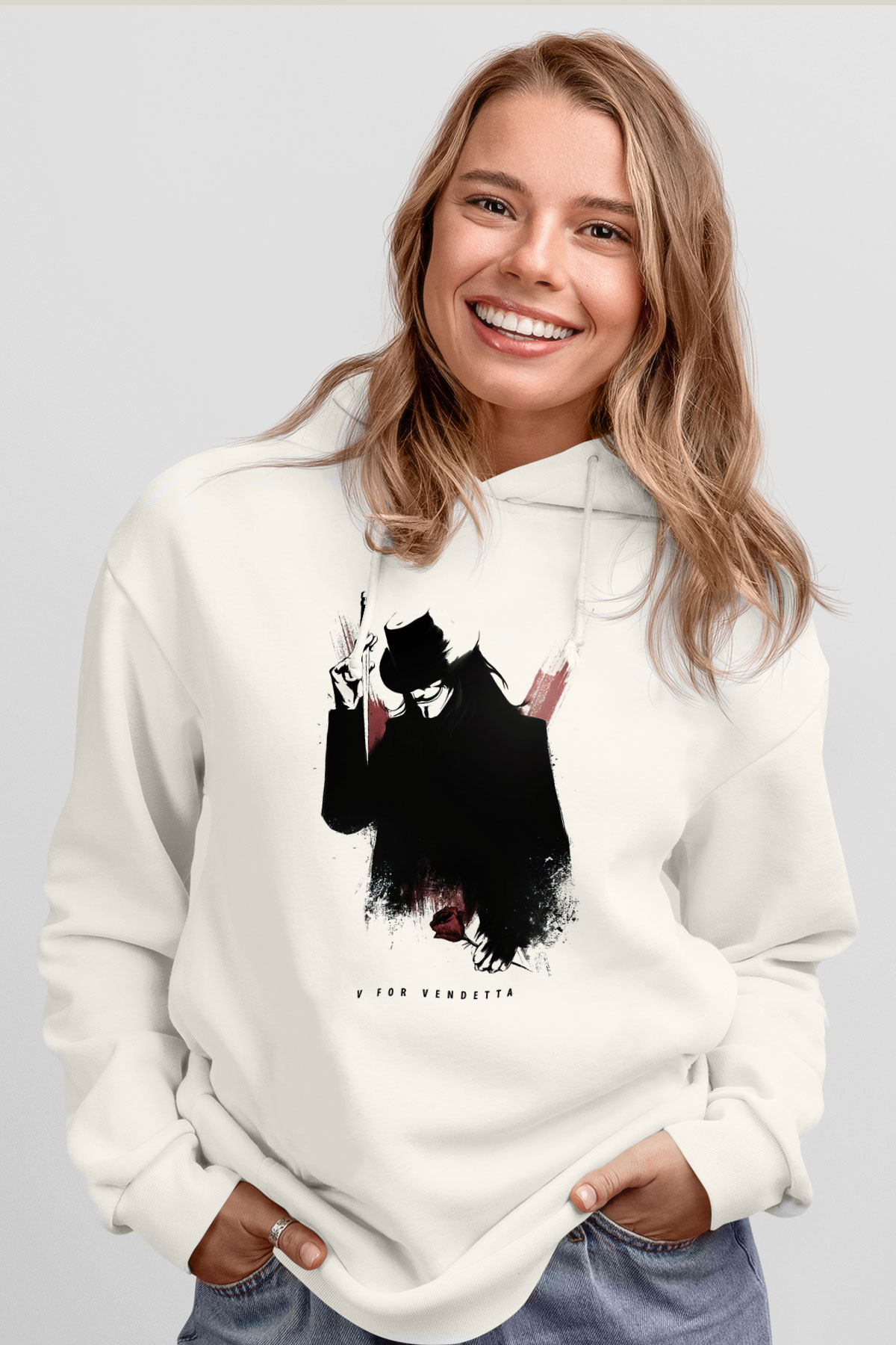 Vendetta Beyaz Unisex Hoodie