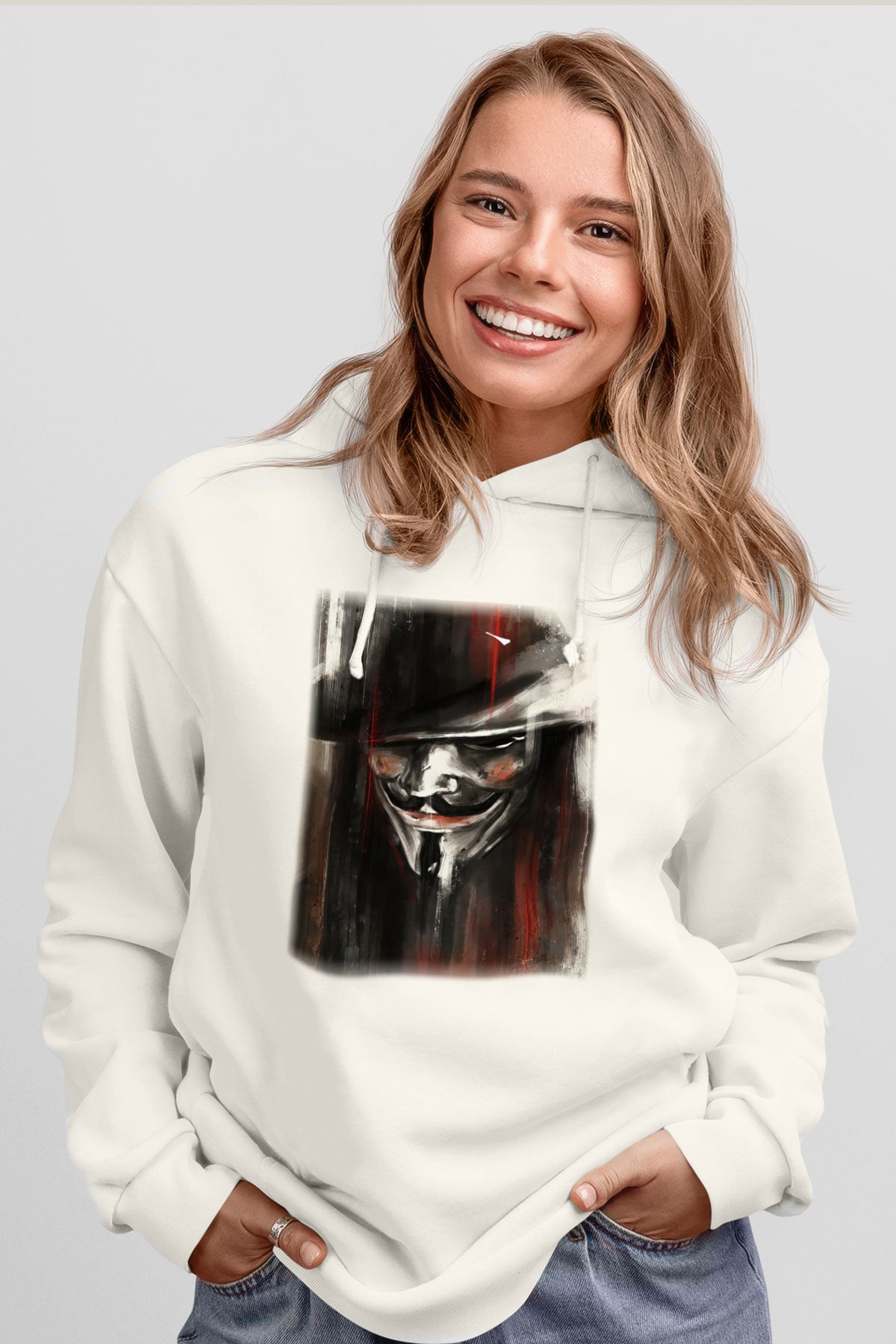 Vendetta Beyaz Unisex Hoodie