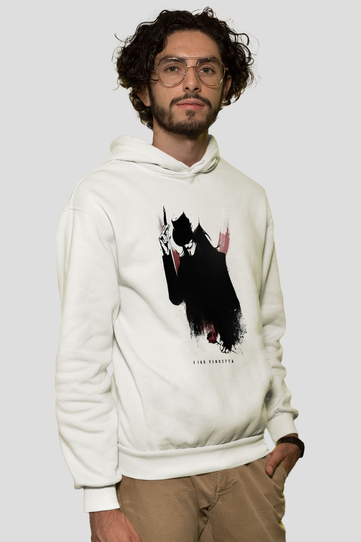 Vendetta Beyaz Unisex Hoodie