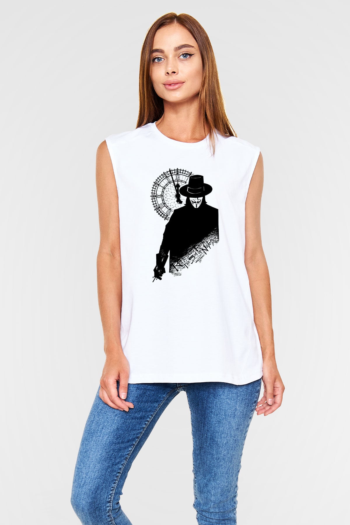 Vendetta Beyaz Unisex Kolsuz Tişört