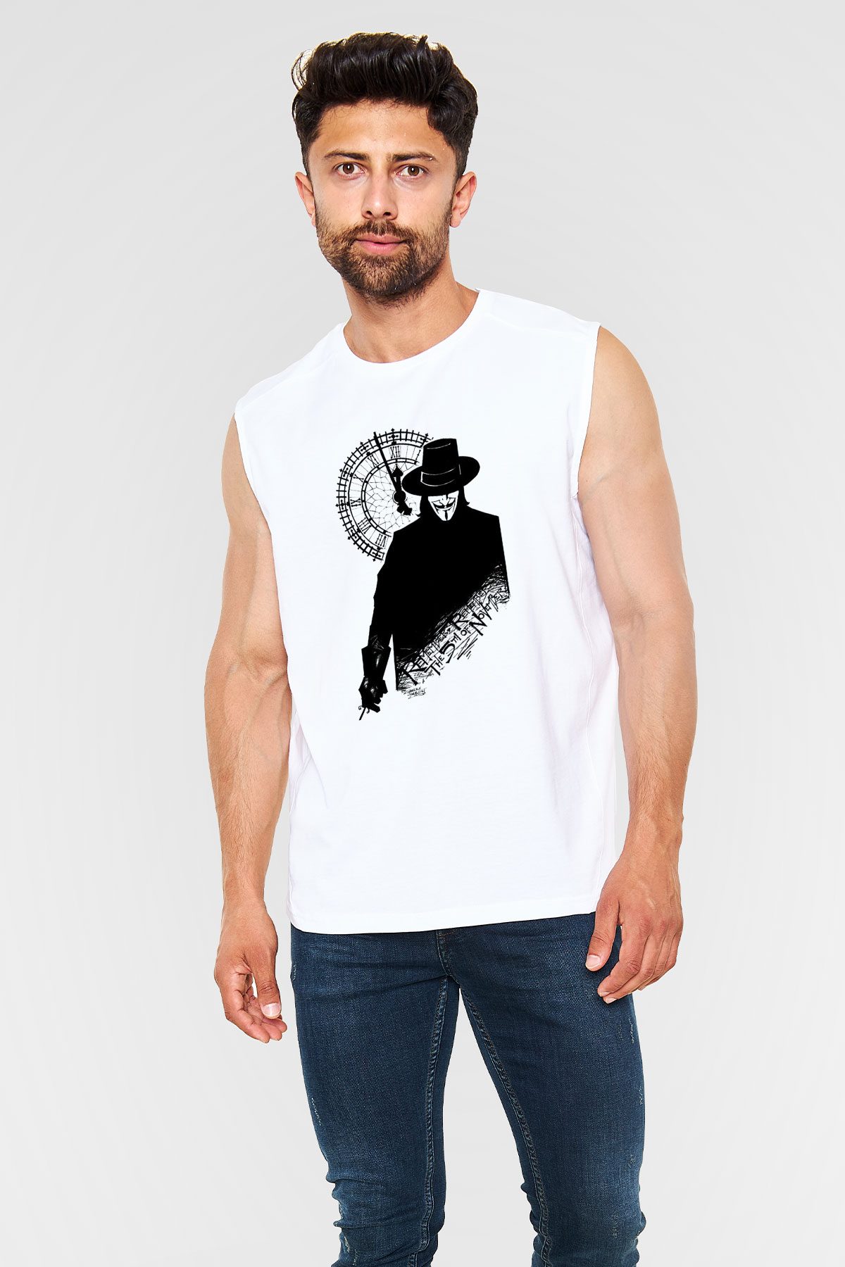 Vendetta Beyaz Unisex Kolsuz Tişört