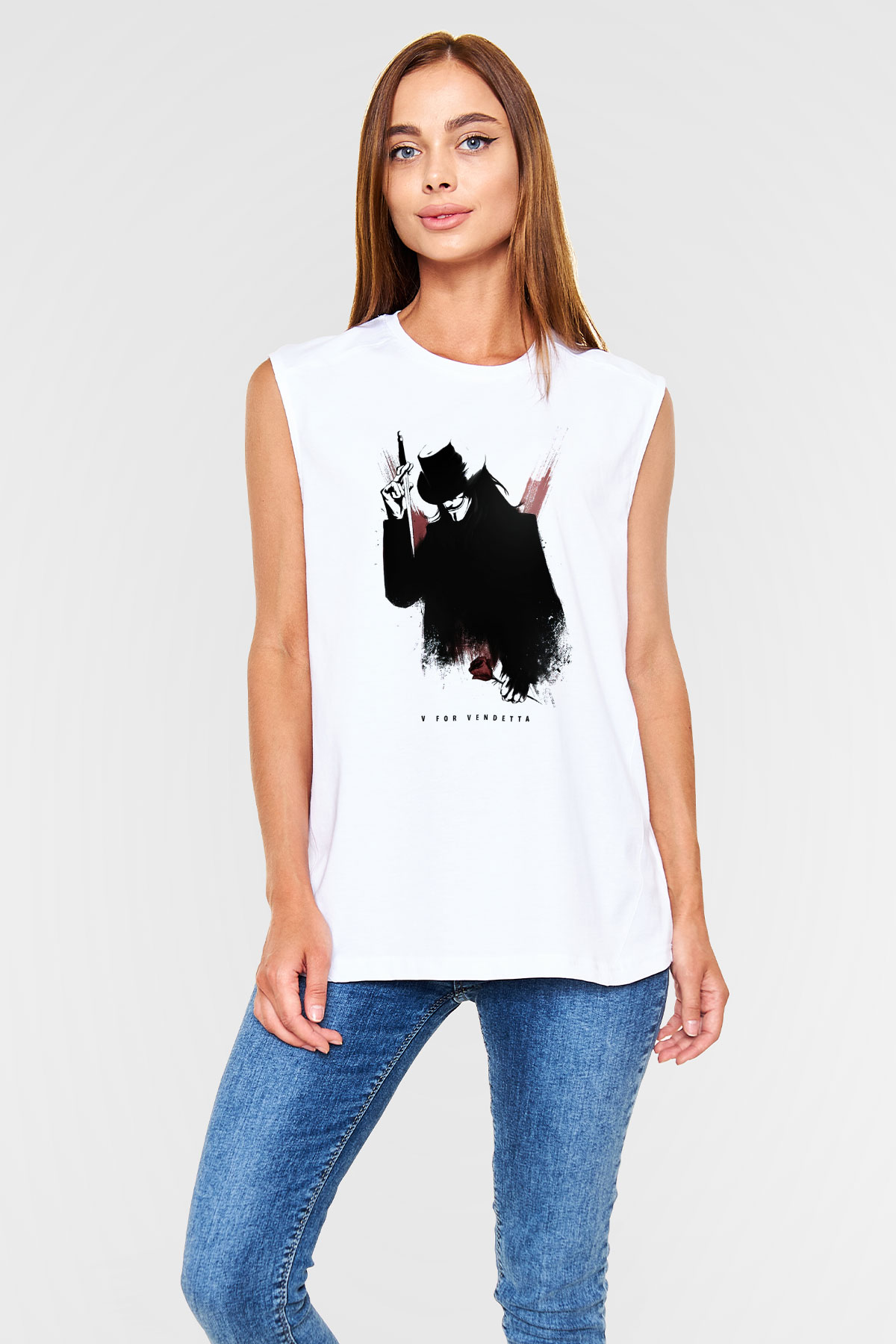 Vendetta Beyaz Unisex Kolsuz Tişört