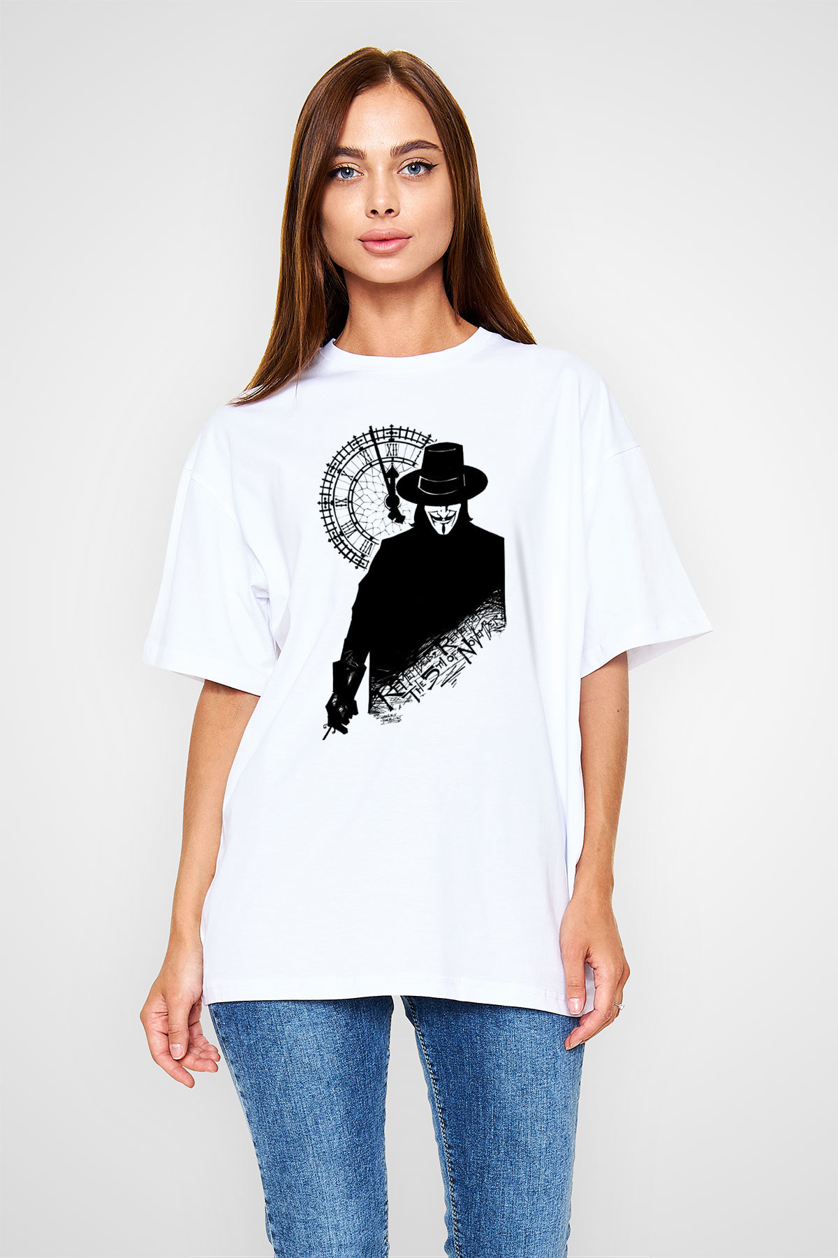 Vendetta Beyaz Unisex Oversize Tişört T-Shirt