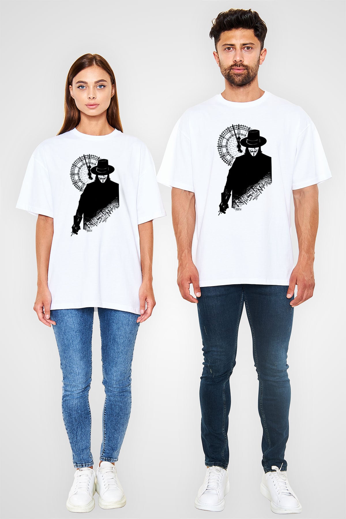 Vendetta Beyaz Unisex Oversize Tişört T-Shirt